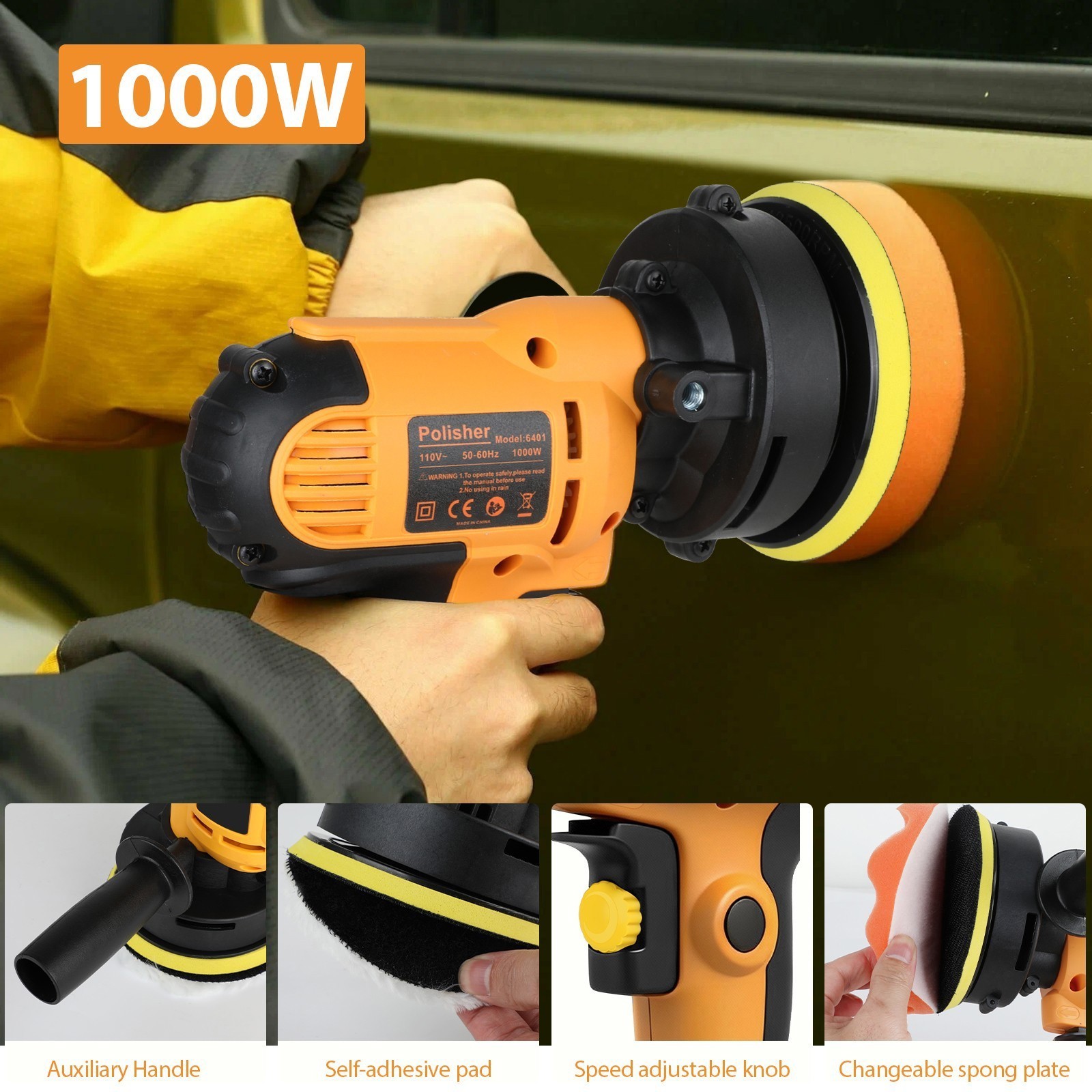 ✅Car Polisher Buffer Sander 1000W Polishing Machine Kit Waxing w/ 5″ Pad Bonnet