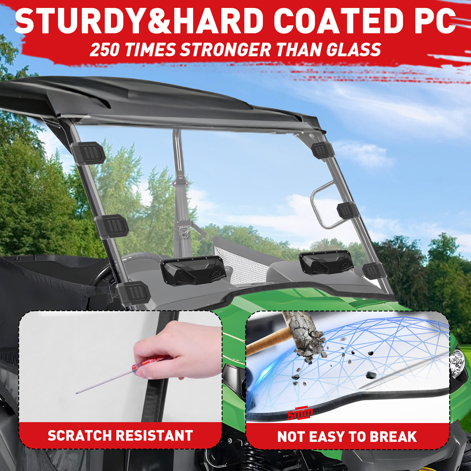2-In-1 Vented Full Windshield for John Deere Gator XUV 550 /560/560E /590i /590E