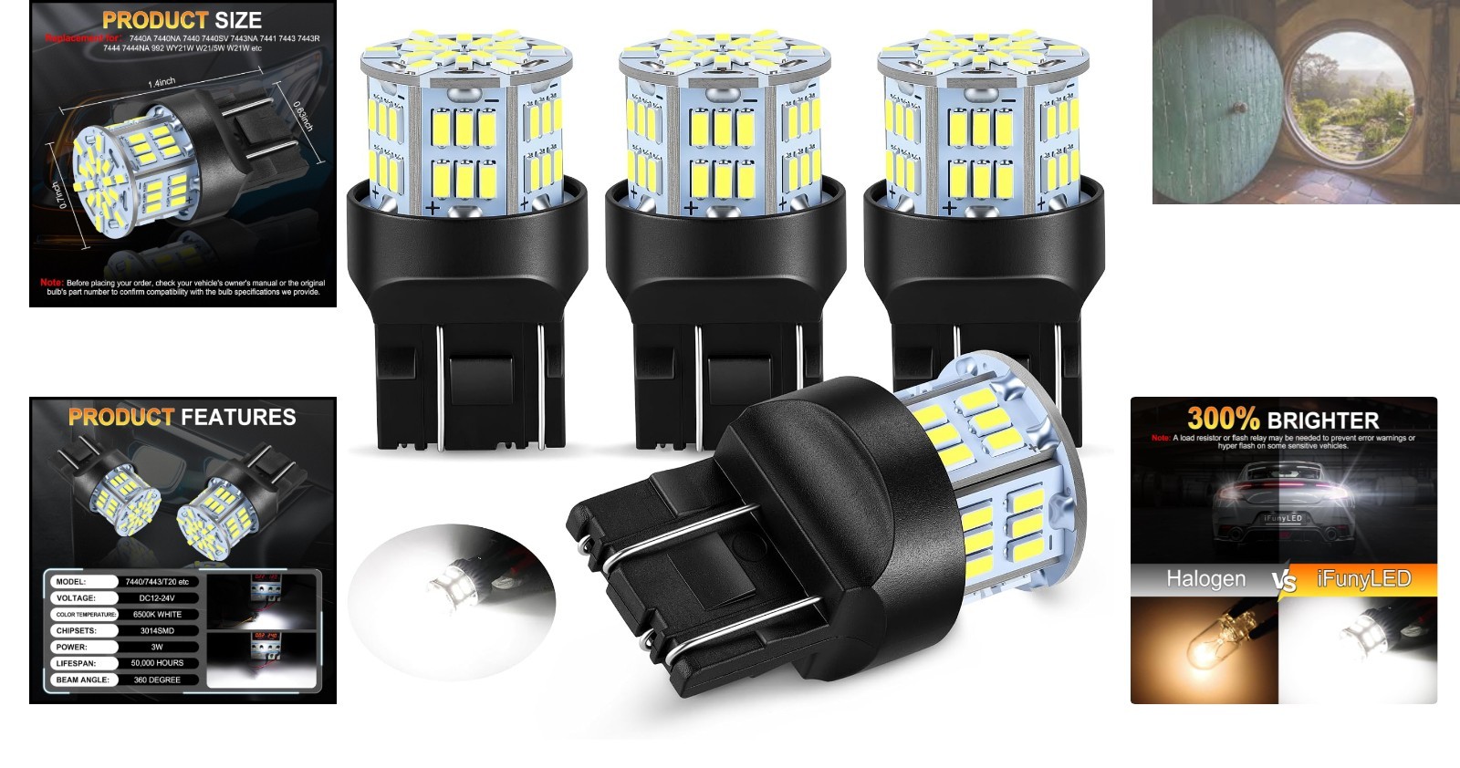 Long-Lasting 7443 LED Lights (4PCS) for Backup & Daytime Running – 50,000 Hours