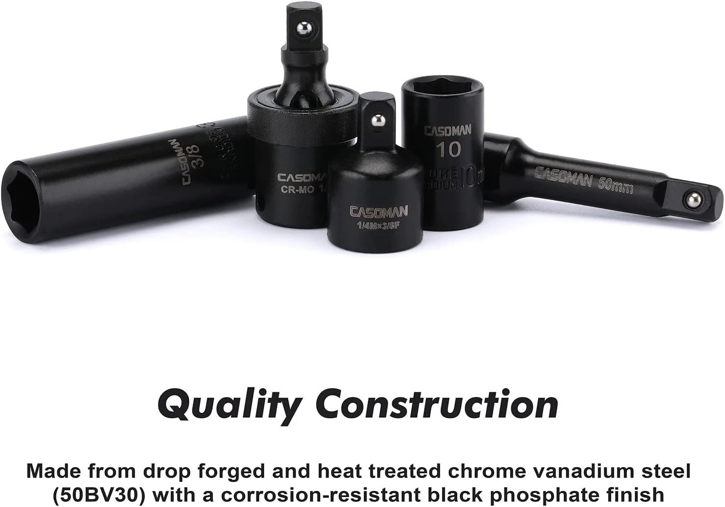Black Phosphate Finish Socket Set, 55PCS, Cr-V Steel