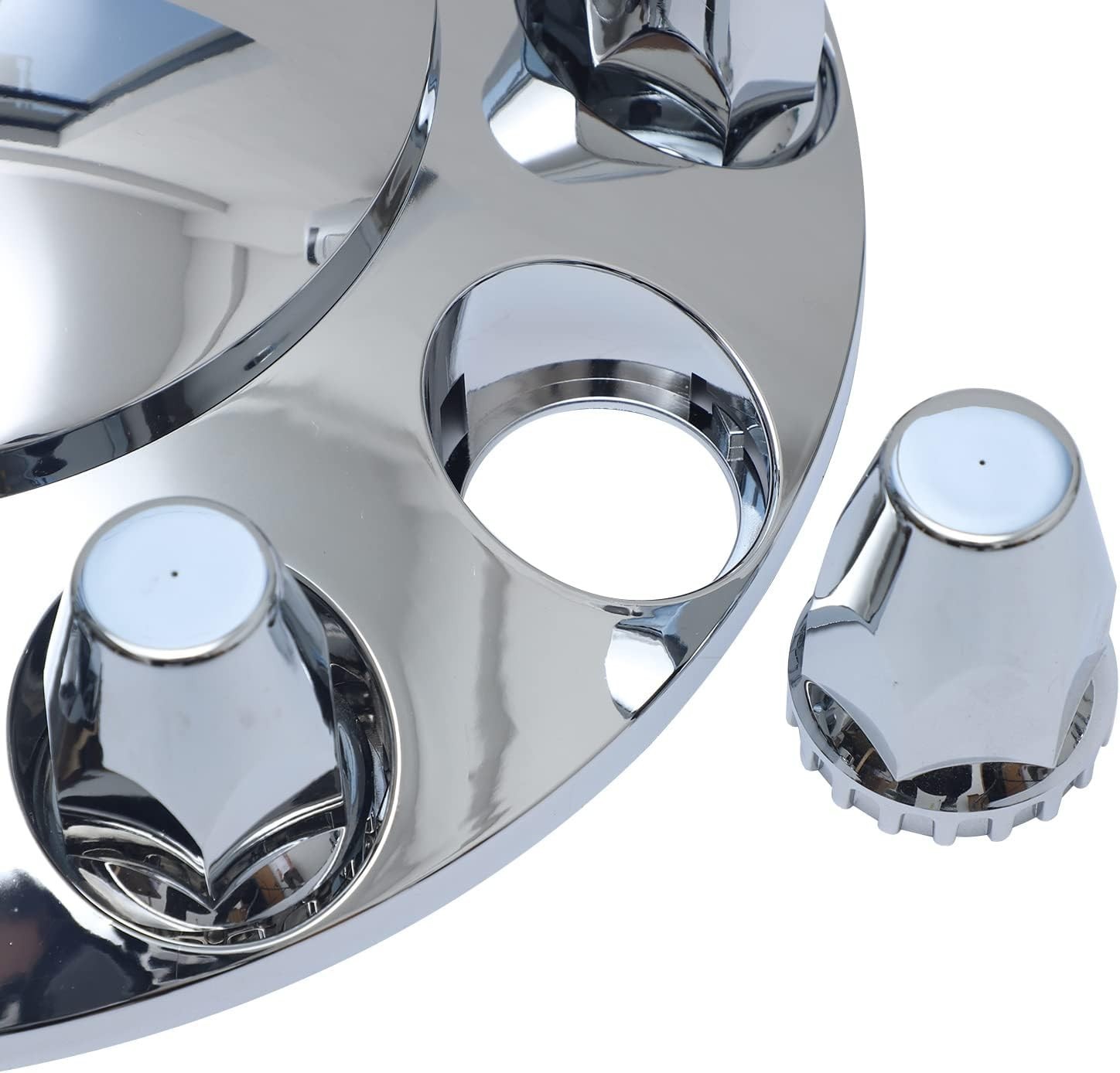 Chrome Plastic Semi Truck Wheel Axle Cover w/33mm Lug Nut Front & Rear Thread-On