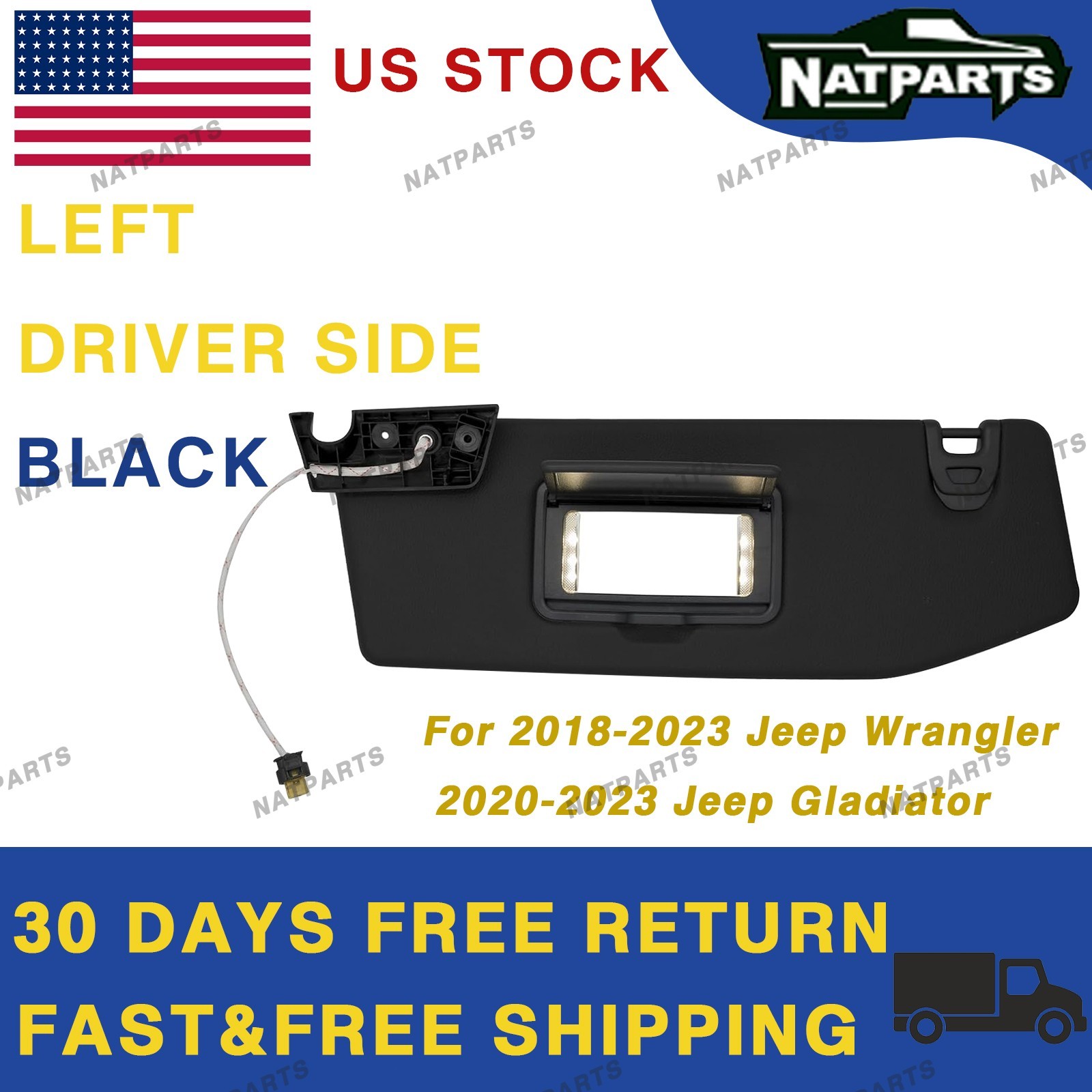 18-23 Jeep Wrangler 20-23 Jeep Gladiator Left Sun Visor W/ Light 6BR80TX7AQ