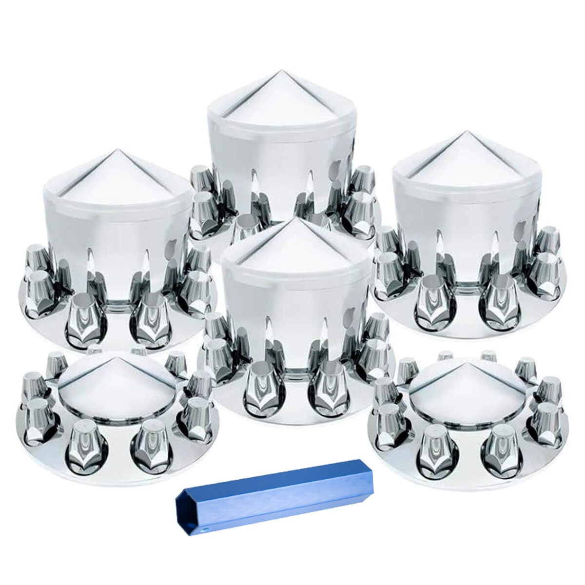 Complete 33mm Lug Nut Chrome Hub Cover Front & Rear Semi Truck Wheel Axle Covers
