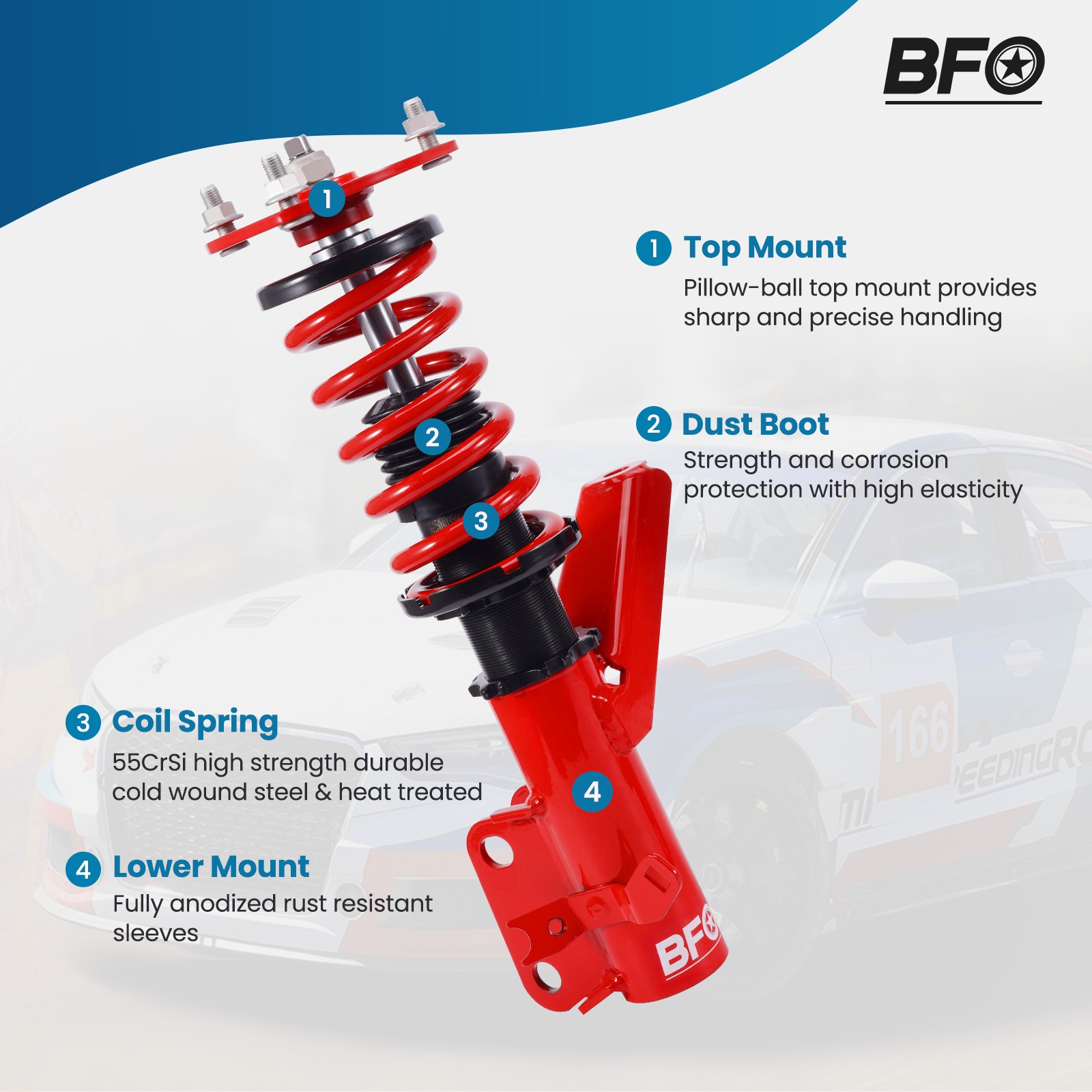 BFO Coilovers Struts Lowering Kit for Honda Acura RSX 2002-2006 Shock Absorbers