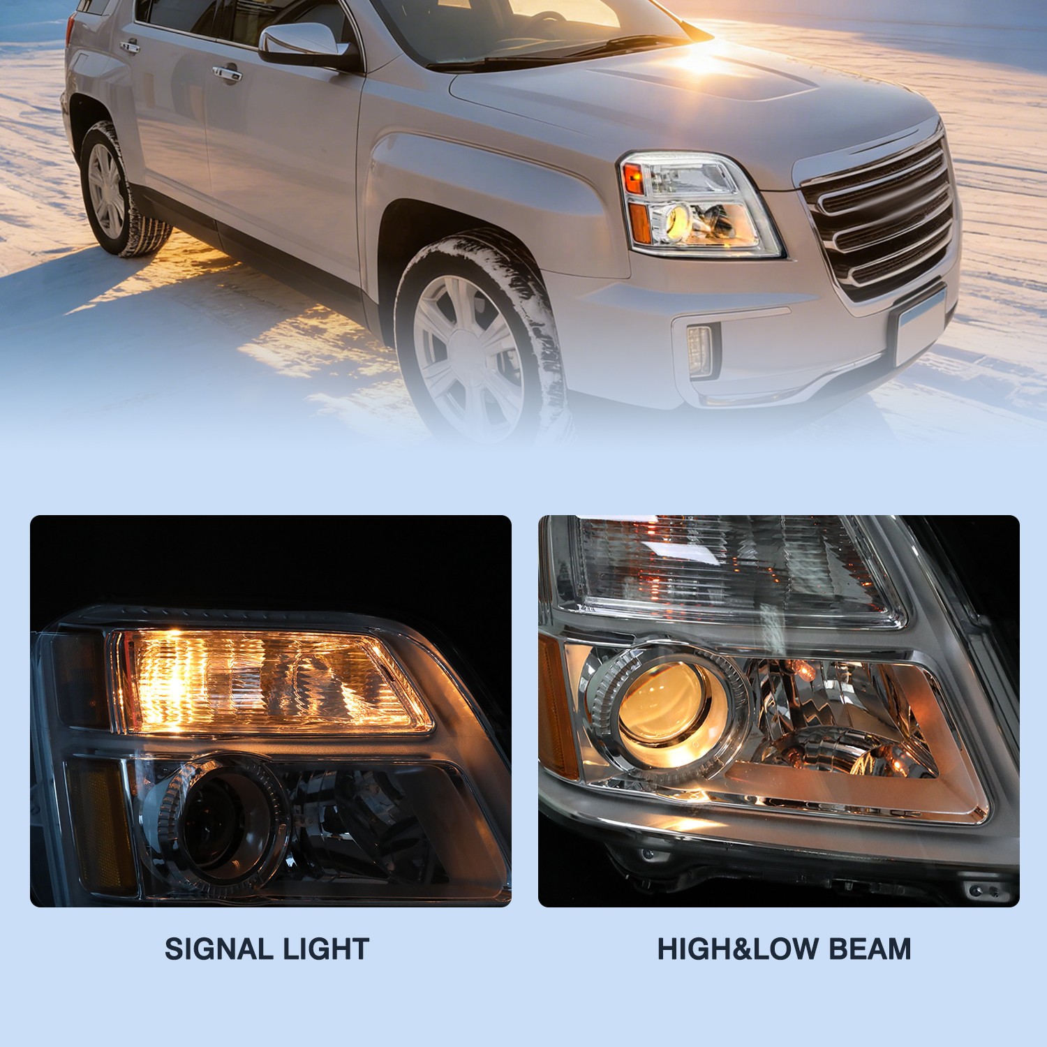 W/ Bulbs Halogen Headlights For 2016-2017 GMC Terrain SLE/SLT Chorme Left+Right