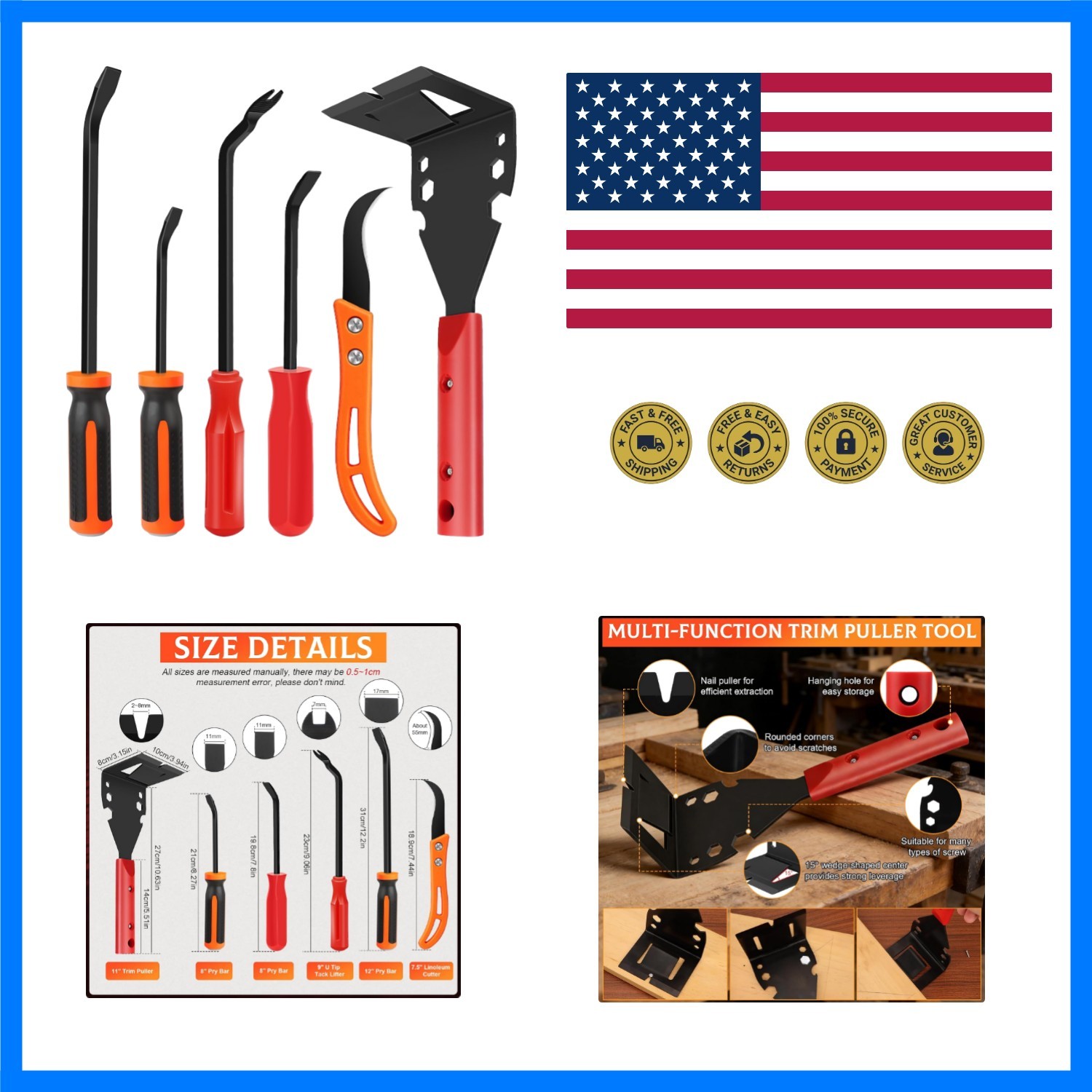 Trim Removal Tool, 6PCS Pry Bar Set with Trim Puller, Pry Bar, Auto Clip Remo…