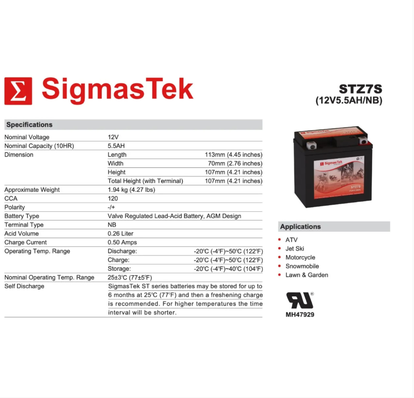 Kawasaki 90CC KFX90, 2007-2019 Replacement ATV Battery (12V 5.5Ah)