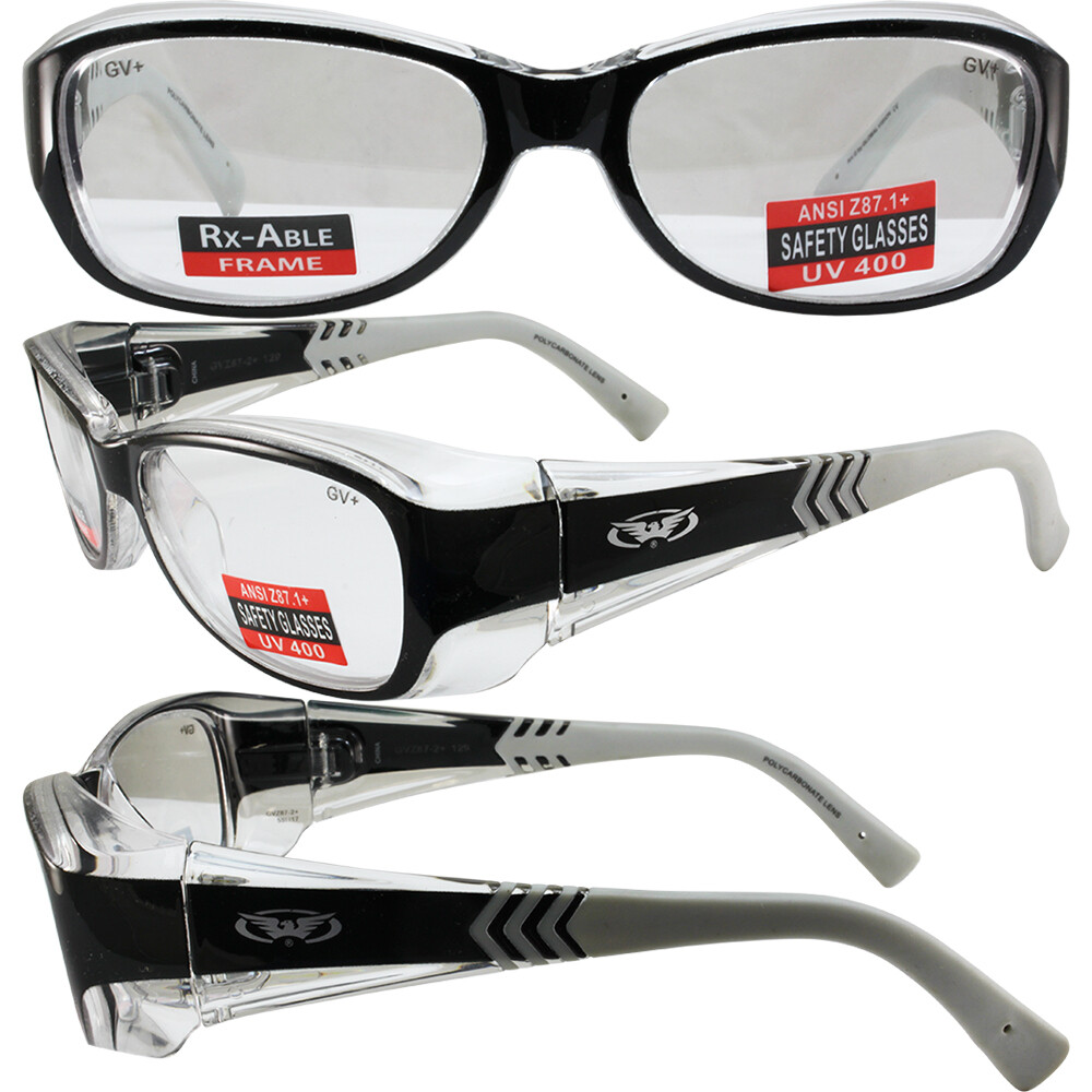 RX ABLE Clear Safety Glasses with Side Shield Black Frame Z87.1 by Global Vision