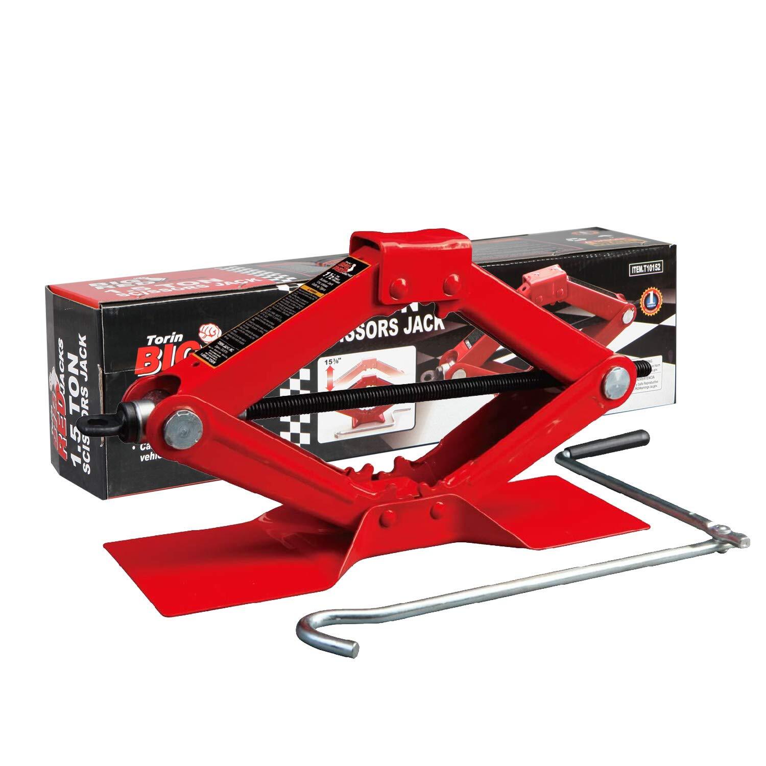 BIG RED Torin Steel Scissor Lift Jack Car Kit, 1.5 Ton (3,000 lb) Capacity Red