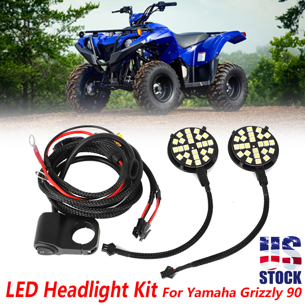 US For 2019-2024 Yamaha Grizzly 90 LED Headlight Kit Switch Pair Light Set White