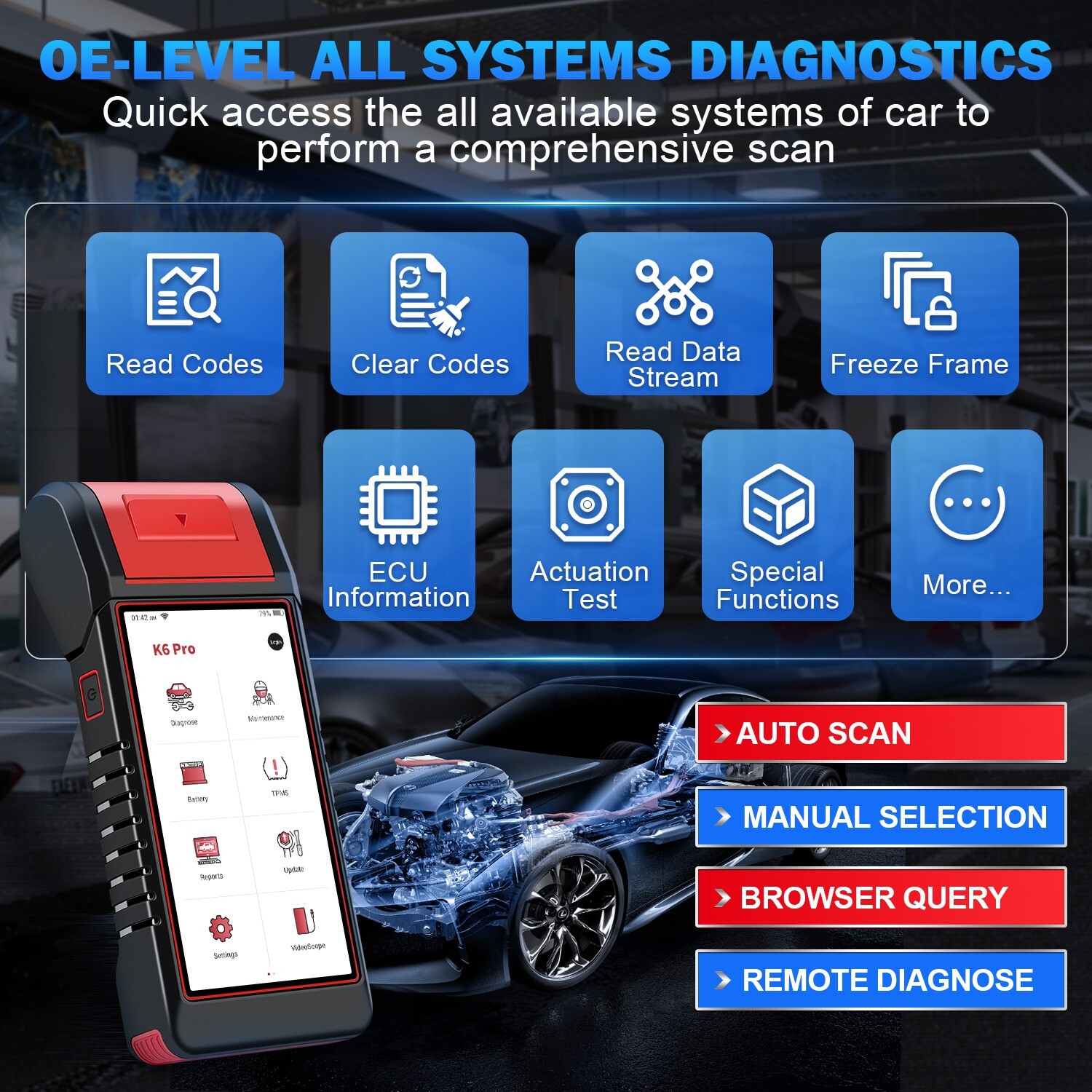 KINGBOLEN K6 Pro TPMS Programming Scanner Bidirectional OBD2 Car Diagnostic Tool