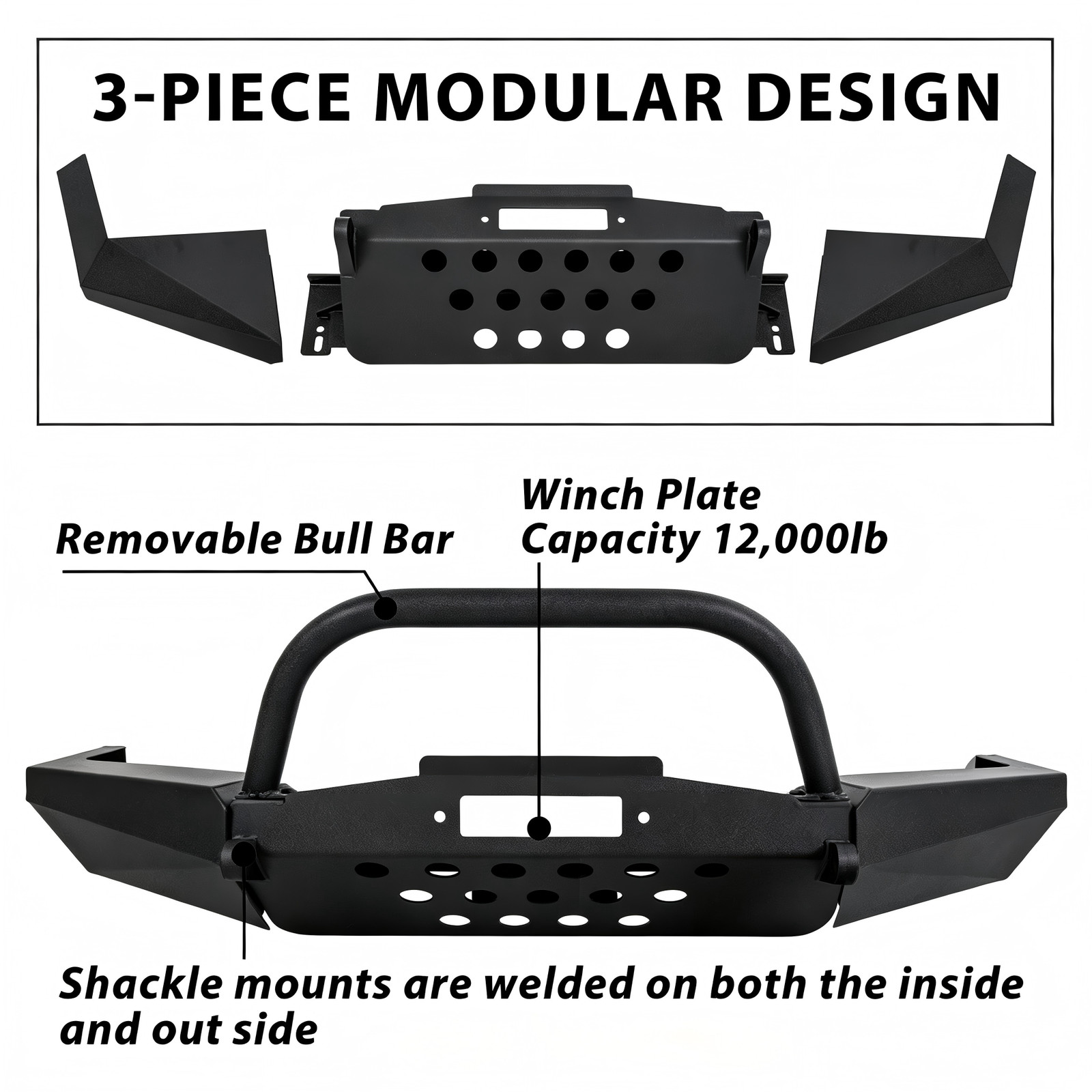 For 1998-2011 Ford Ranger Modular Front Winch Bumper with Bull Bar