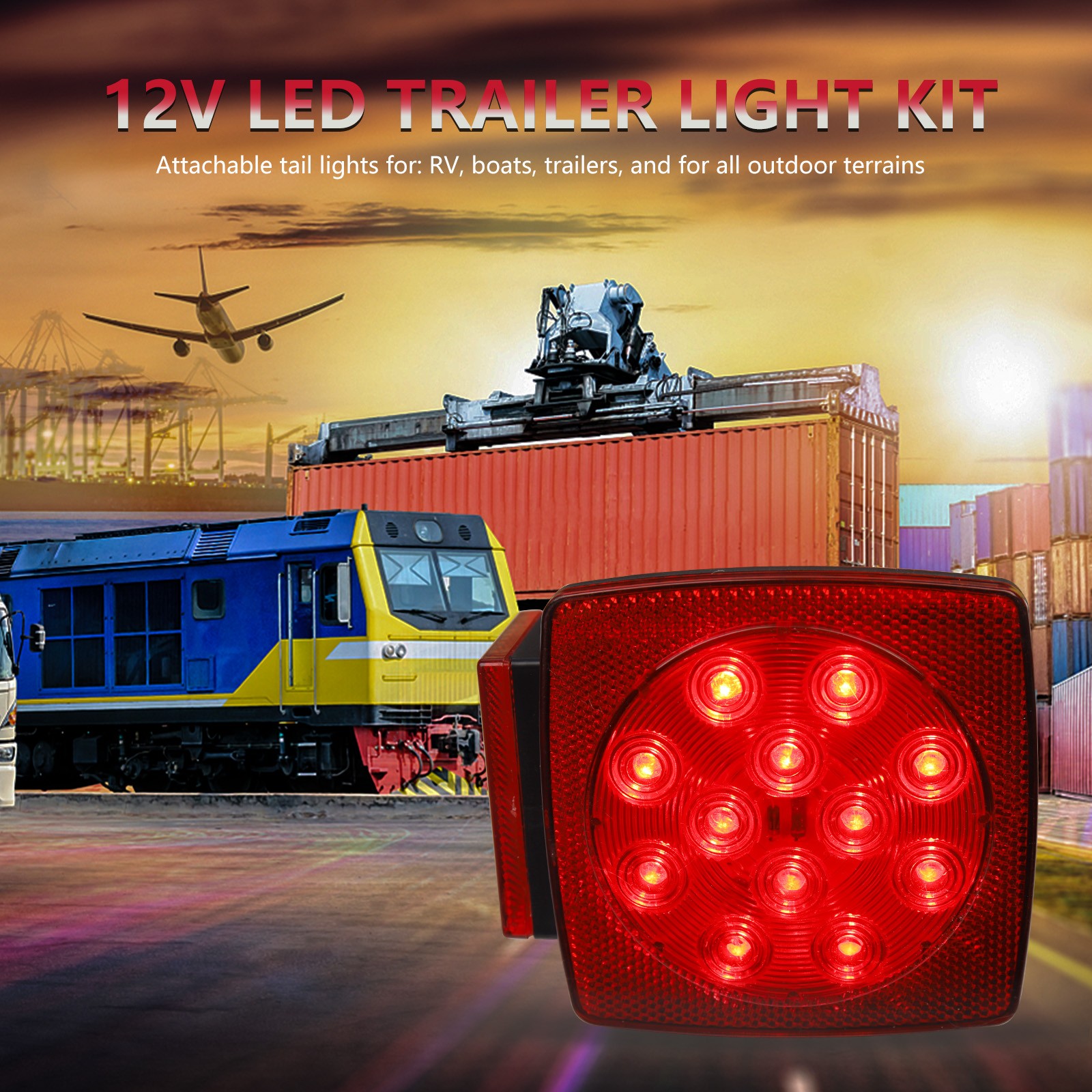 1Pair Square LED Trailer Lights Waterproof Submersible Lamp Kit for Boat Truck