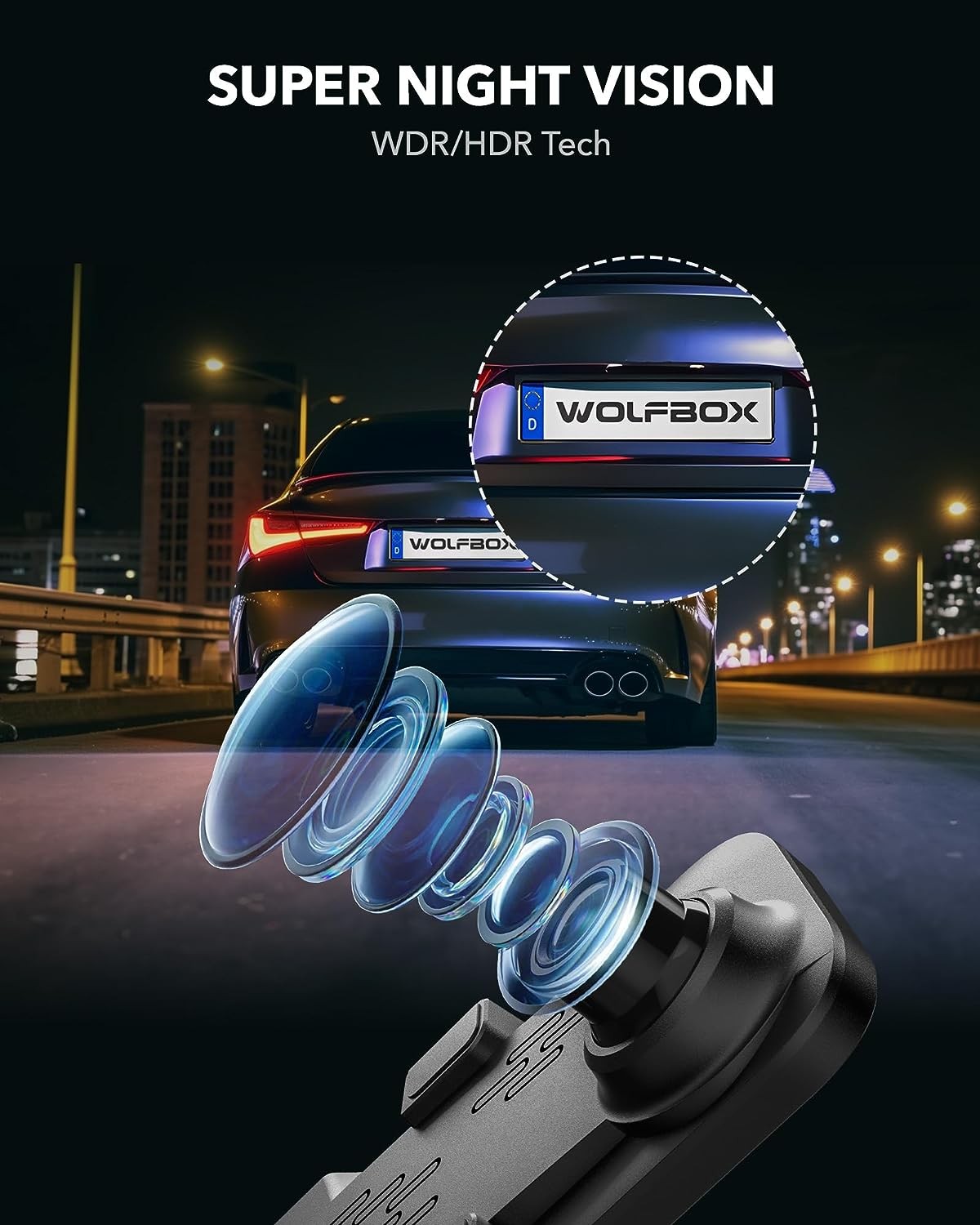 WOLFBOX G840S 12″ 4K Mirror Dash Cam Front and Rear Recording With GPS 32GB Card