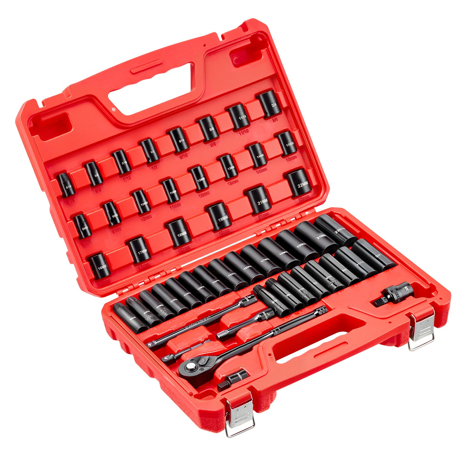Uimoso 3/8 in Drive Impact Socket Set, 50-Piece SAE 5/16-3/4 in & Metric 8-22 mm