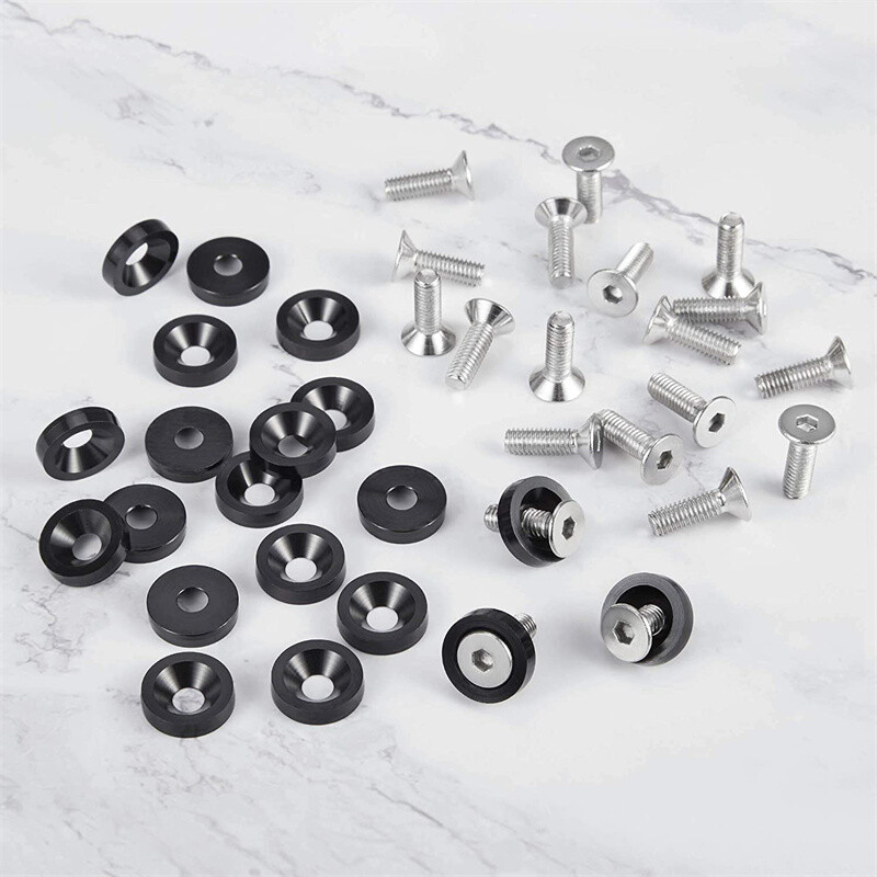 20pcs Black Billet Aluminum Fender Bumper Washer Bolt Engine Bay Dress Up Kit