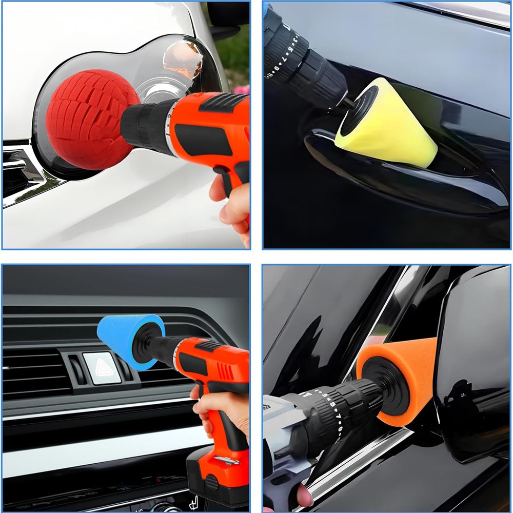 4″ Foam Drill Polishing Cone Ball Pads Kit Car Hub Waxing Buffing Wheel Polisher