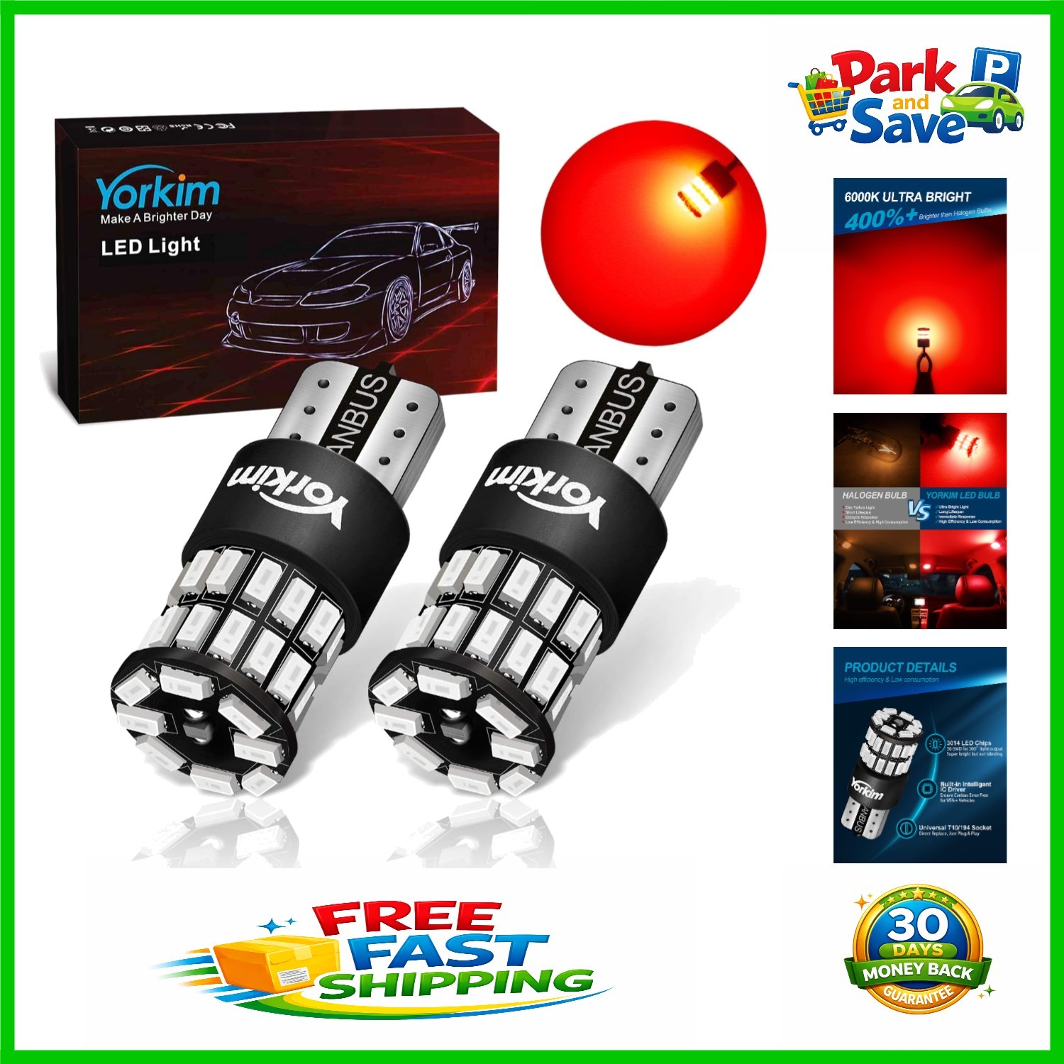 Long-Lasting 194 Red LED Bulbs – 50,000 Hours, Plug & Play Installation – 2 Pack