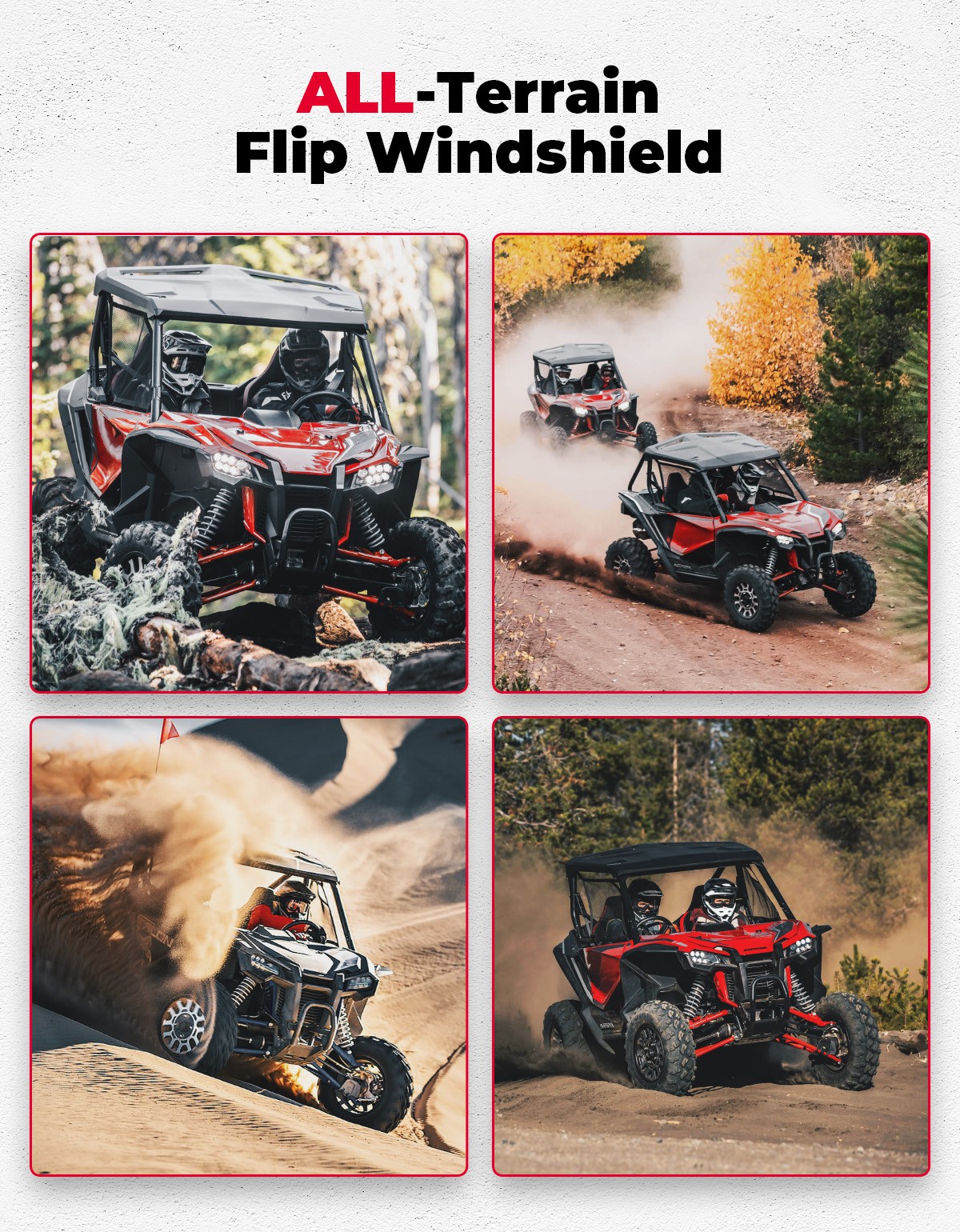 KEMIMOTO UV Treated 3-IN-1 Flip Windshield for Honda Talon 1000R/1000X 2019-2024