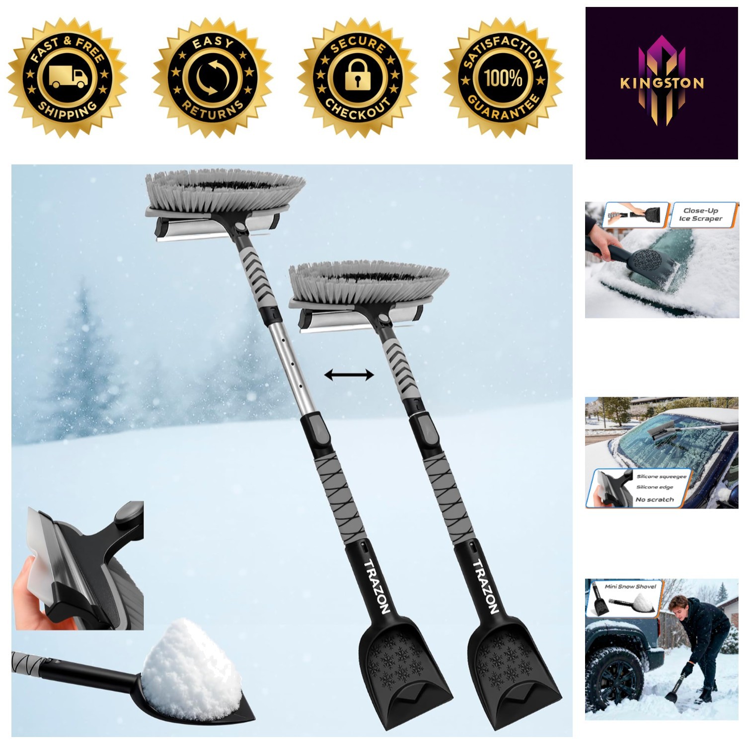 Effortless 42.4” Extendable Snow Brush & Ice Scraper for Safe Winter Driving