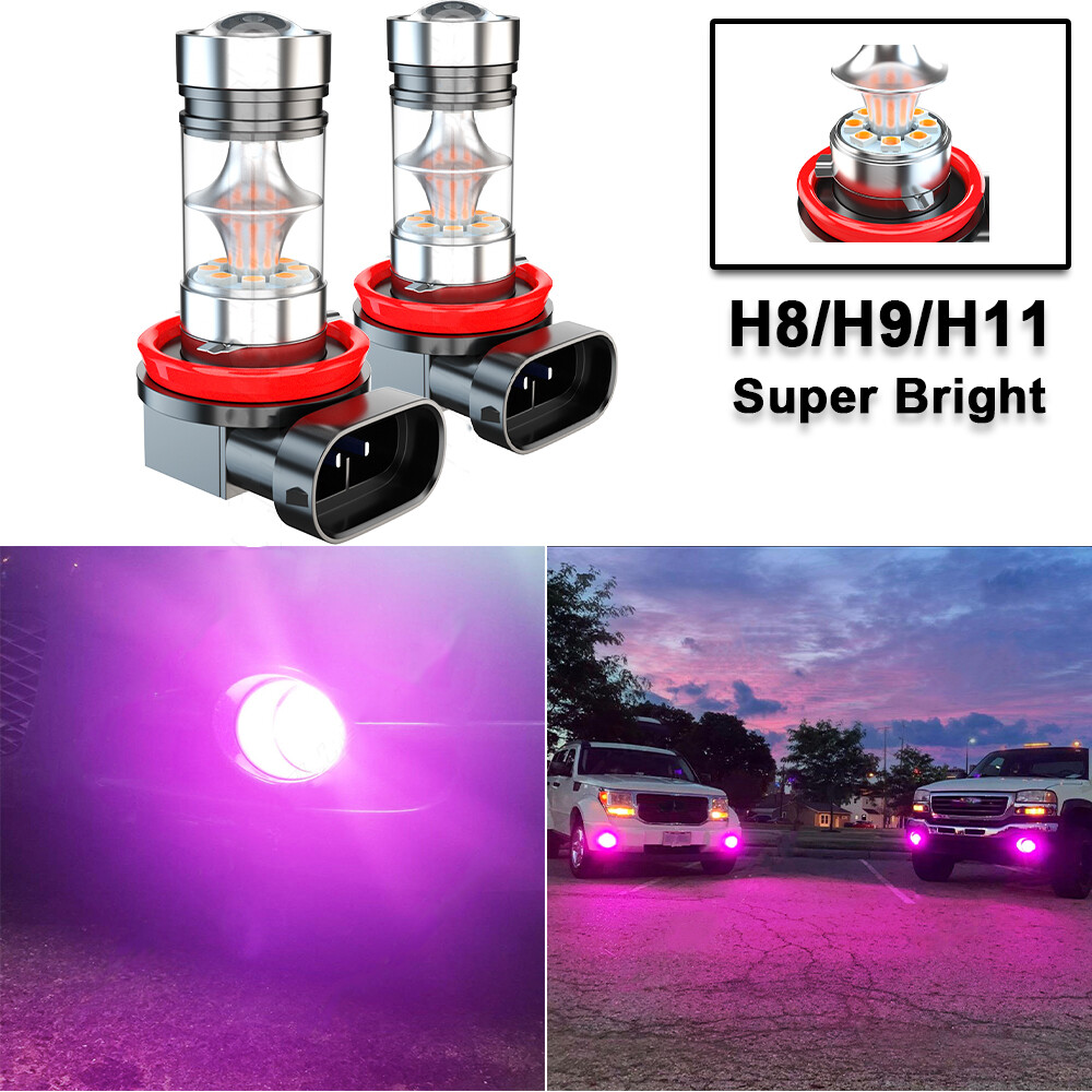 Pair LED H11 H16 H8 Fog Light Bulbs for Honda Acura Toyota Multi-Color Pink 12V