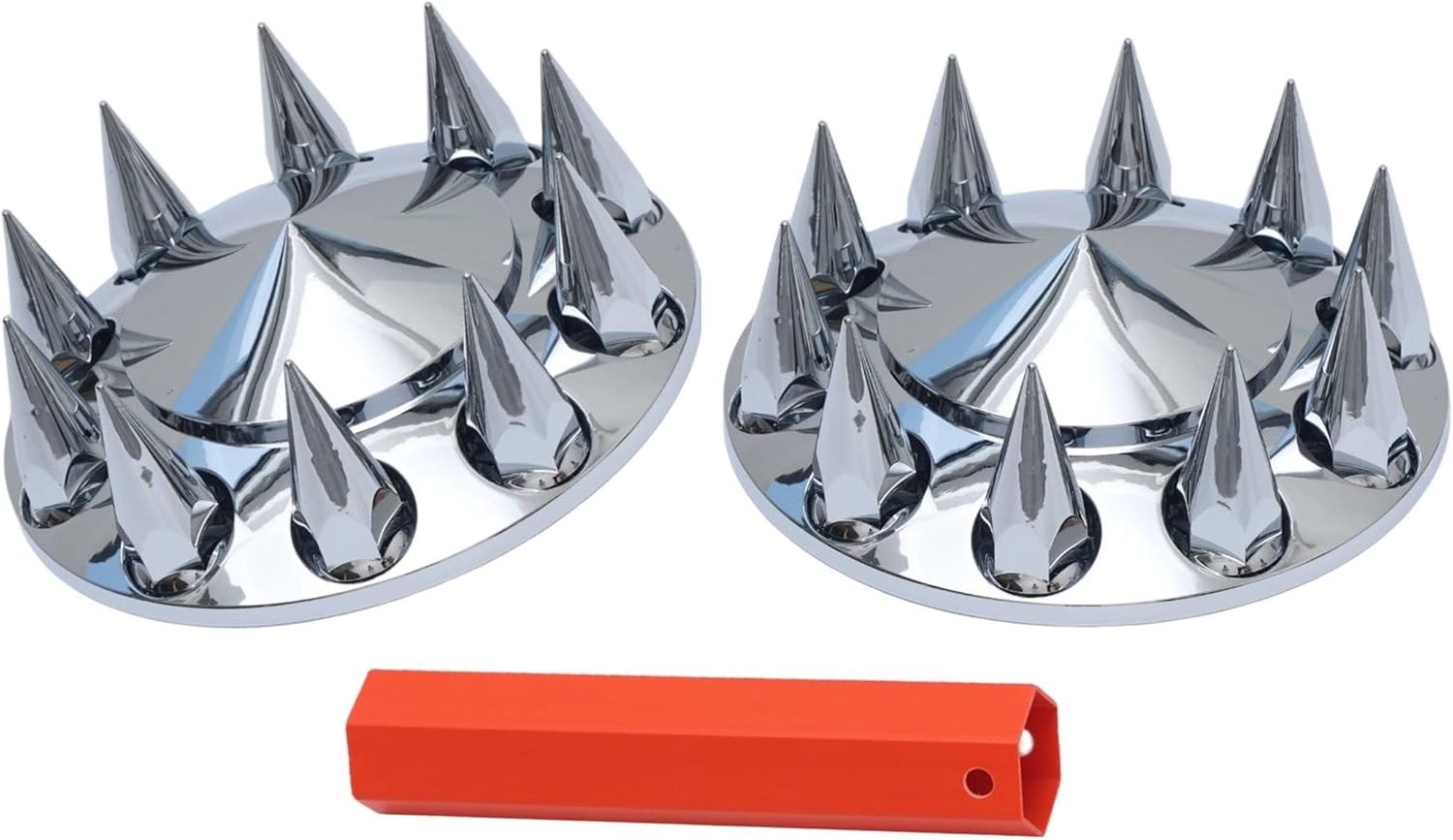 2 Front Chrome Spiked Axle Cover w/ 33mm Thread on Lug Nut Covers for Semi Truck
