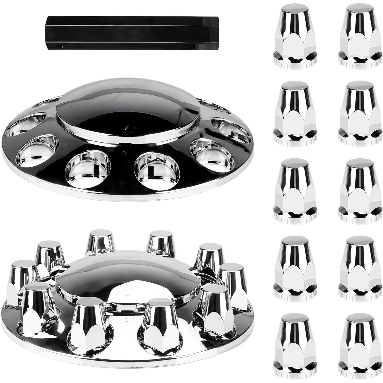 Chrome Front Axle Covers Dome Thread-on 33mm Wheel Lug Nut Caps for Semi Trucks