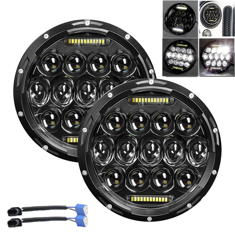 Pair 7″ Inch Round LED Headlights Halo Angle Eyes For Jeep Wrangler JK LJ TJ CJ