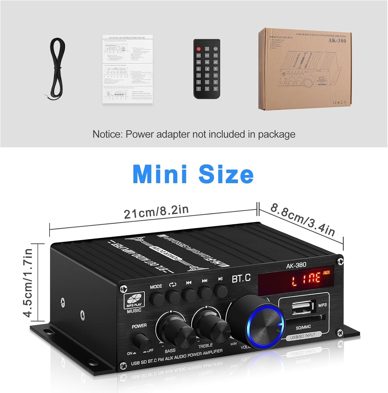 Bluetooth 5.0 Audio Power Amplifier 400W+400W 2.0 CH HiFi Stereo Amp Receiver