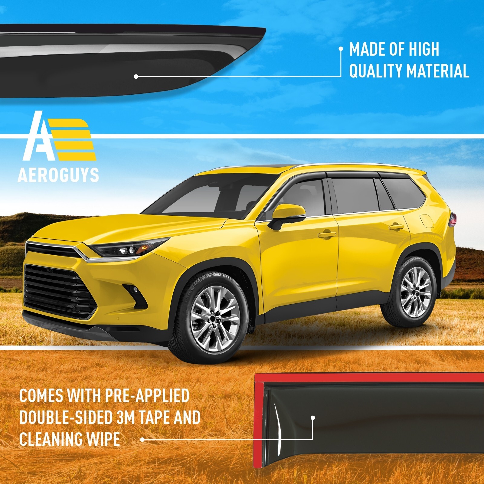 Sun Rain Visors Wind Rain Guards for 2024-2025 Toyota Grand Highlander