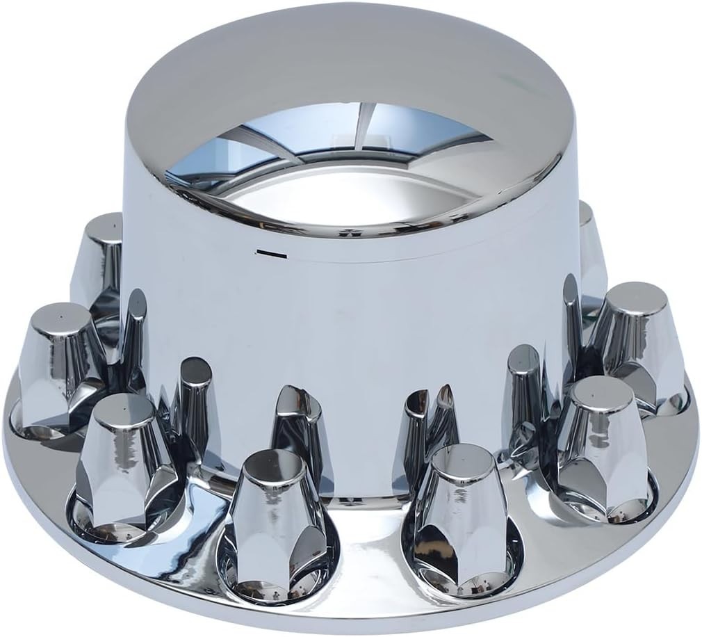 Chrome Plastic Semi Truck Wheel Axle Cover w/33mm Lug Nut Front & Rear Thread-On