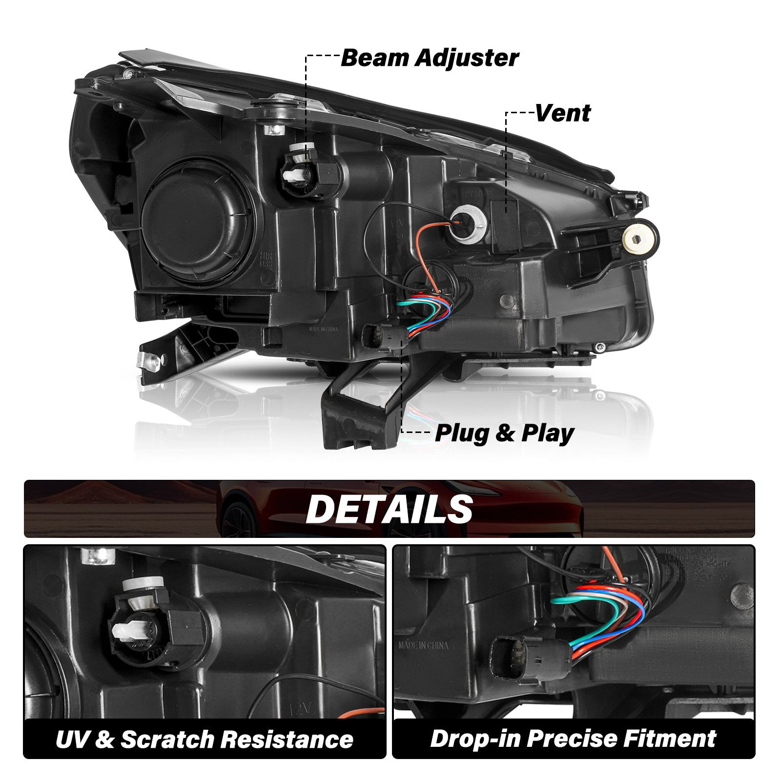 For 2013-2016 GMC Acadia Halogen Projector Black W/Bulbs Headlights Assembly SET
