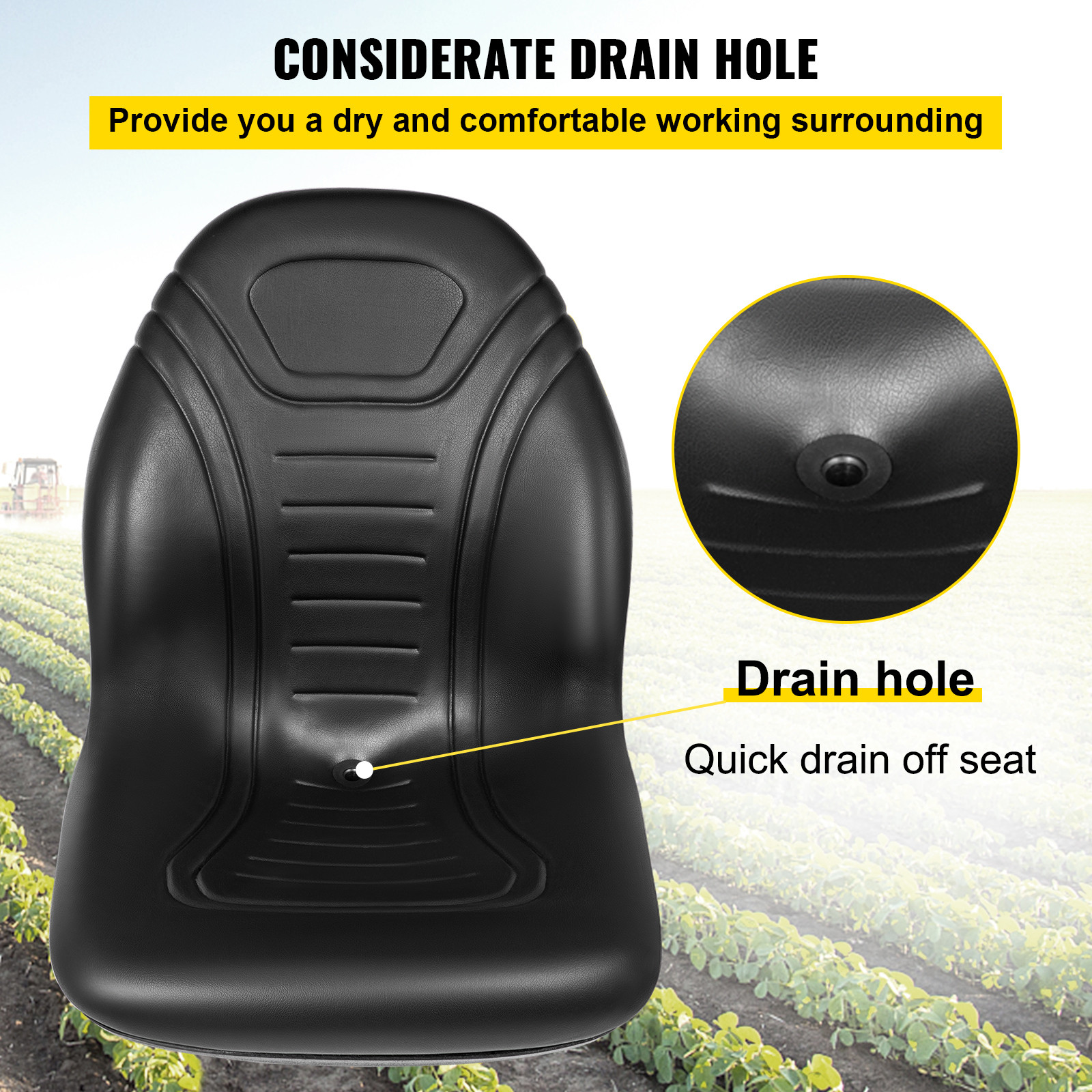 VEVOR Tractor Seat High Back Mower Seat Black Vinyl Forklift Drain Hole Pair