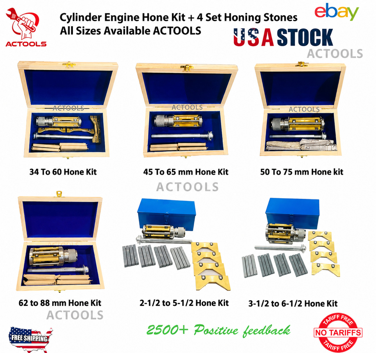 Cylinder Engine Hone Kit + 4 Set Honing Stones All Size USA Shipping