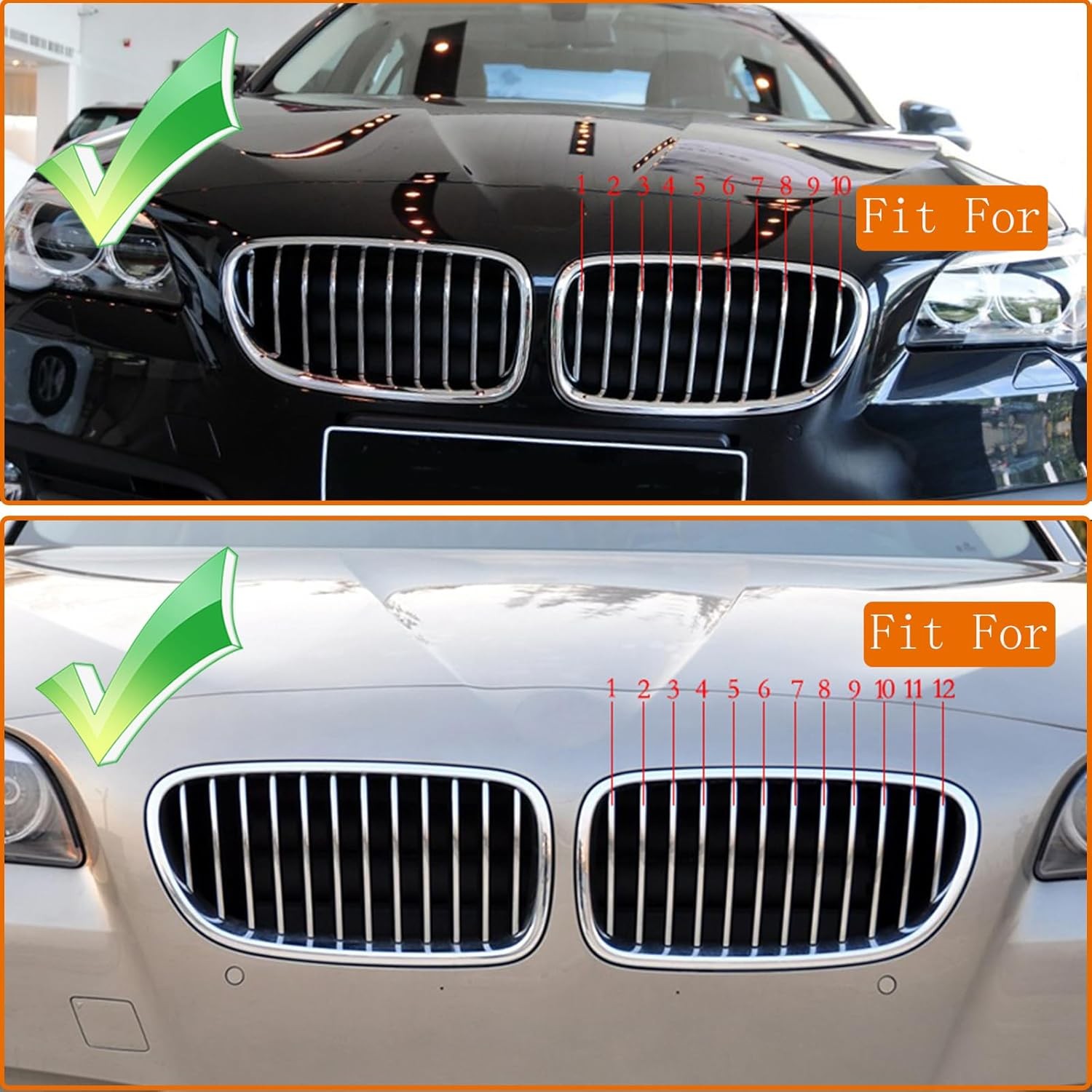 2PCS Left Right Kidney Grilles Piano Black BMW F10 2011-2016