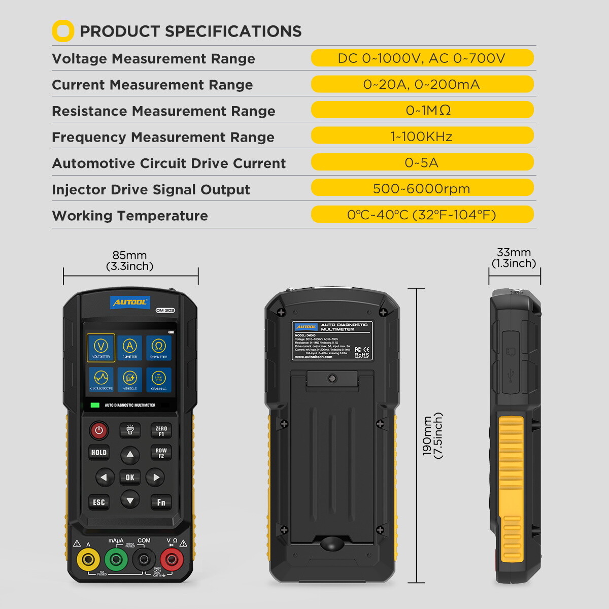 Car Digital Multimeter Oscilloscope AC DC Voltmeter Ammeter Ohmmeter Auto Range