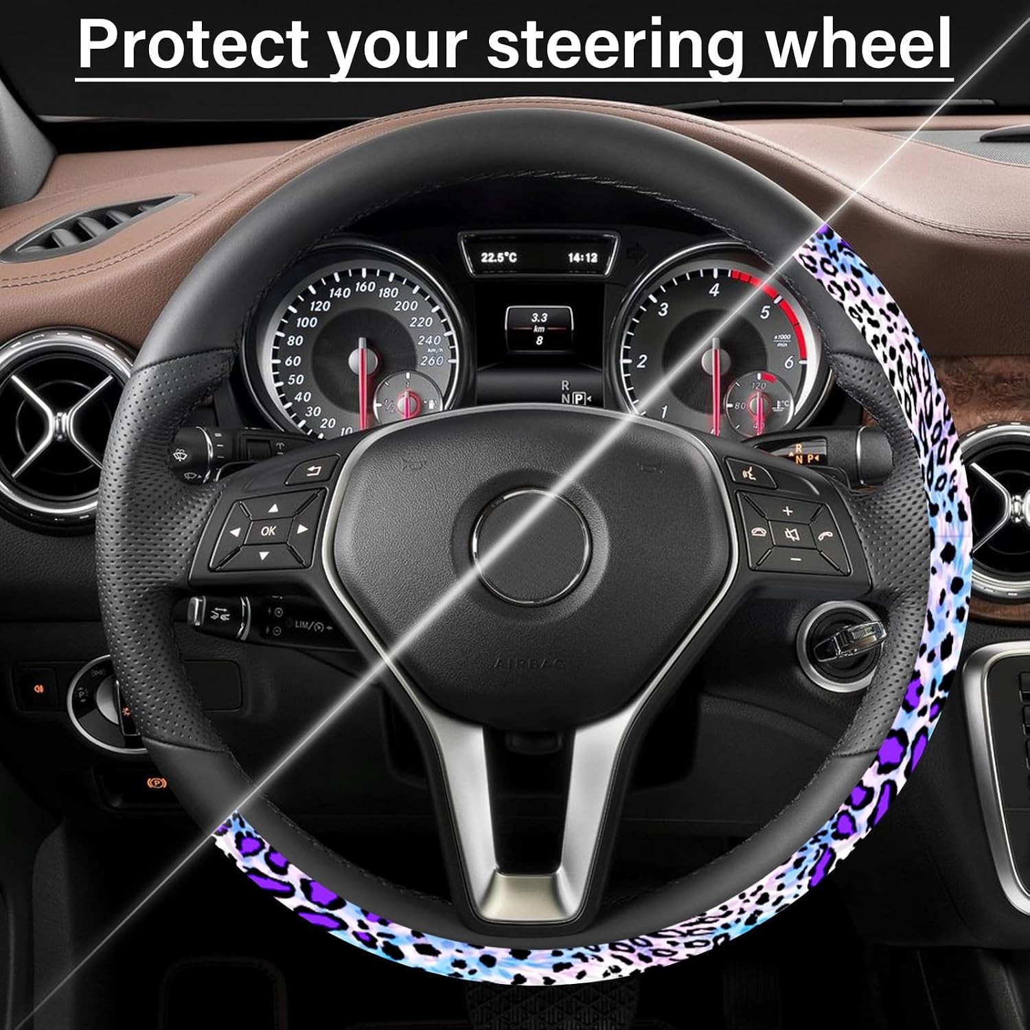 Non-Slip Breathable Purple Leopard Steering Wheel Cover