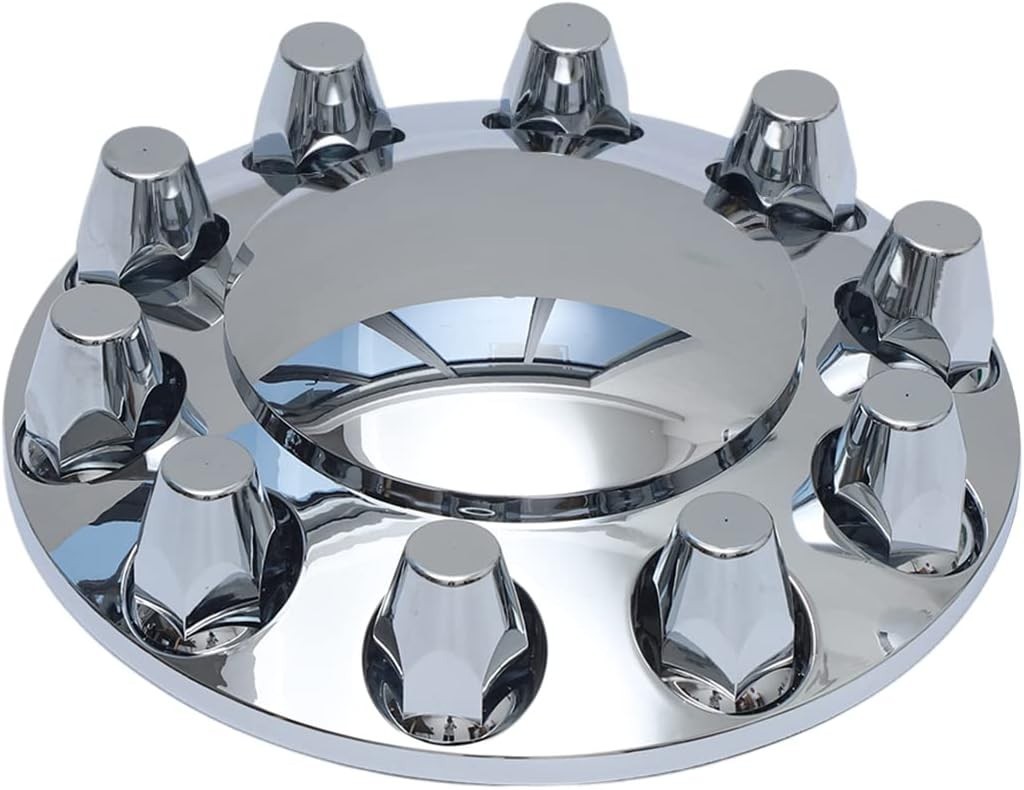 Chrome Plastic Semi Truck Wheel Axle Cover w/33mm Lug Nut Front & Rear Thread-On