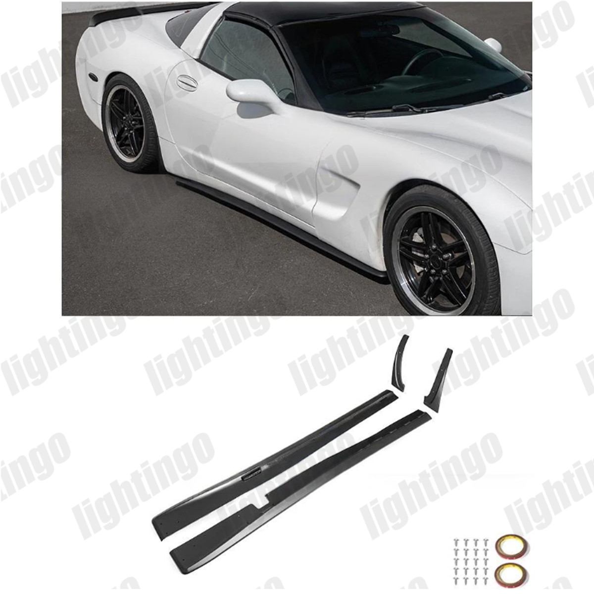 For Corvette 97-04 C5 | ZR1 ABS Plastic Matte Black Side Skirts Panel & Mud Flap