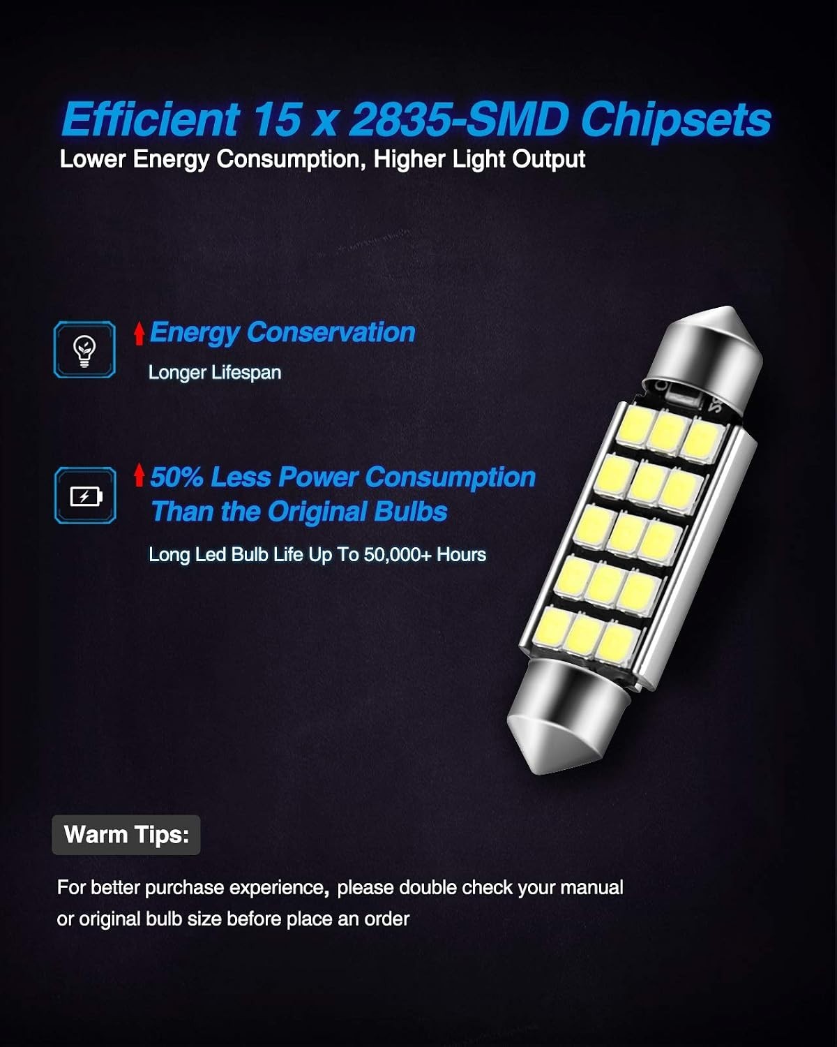 Efficient 578 LED Bulbs – 4 Pack, 400LM, No Polarity, Long-Lasting 50,000 Hours