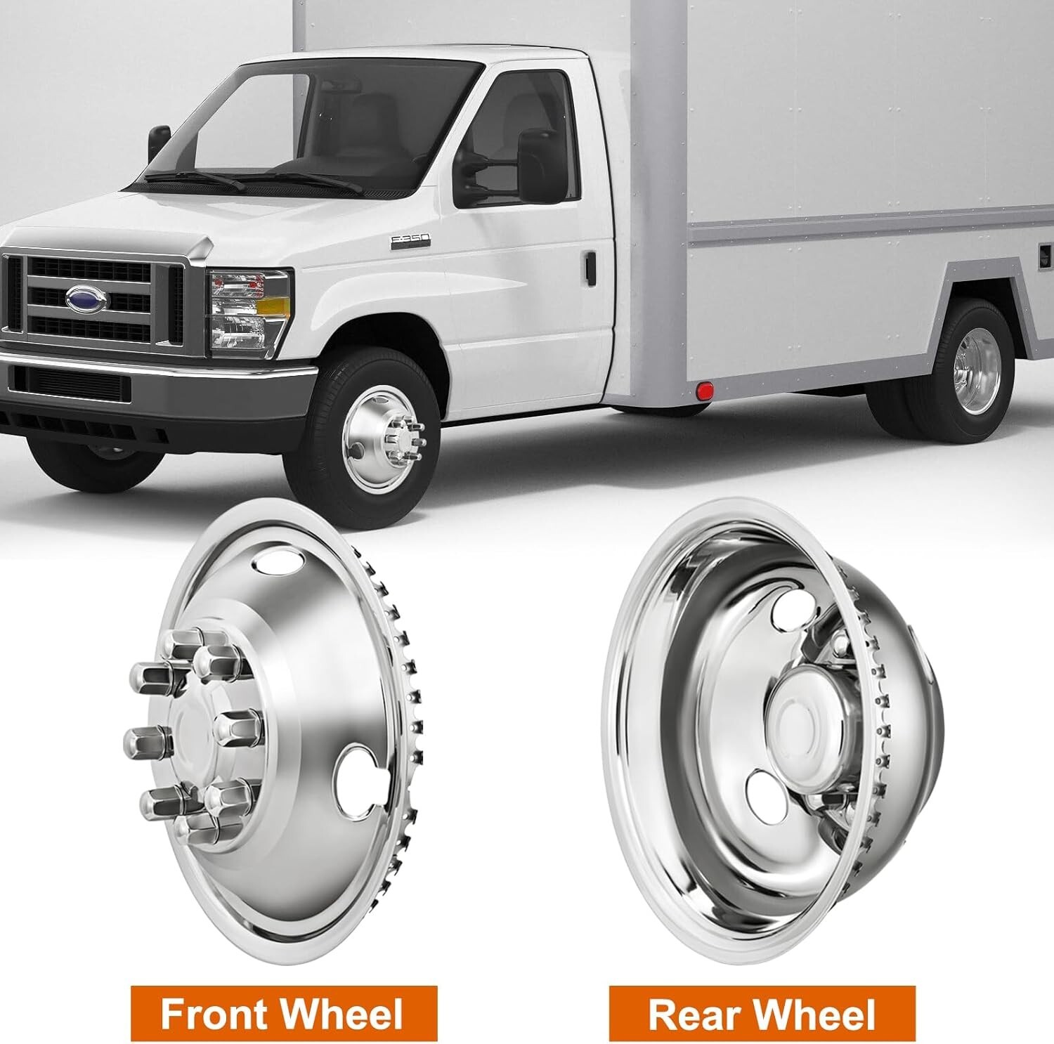 16″ 8 Lugs Wheel Simulator Stainless Steel Set For 2008-2021 Ford E350/E450 Van