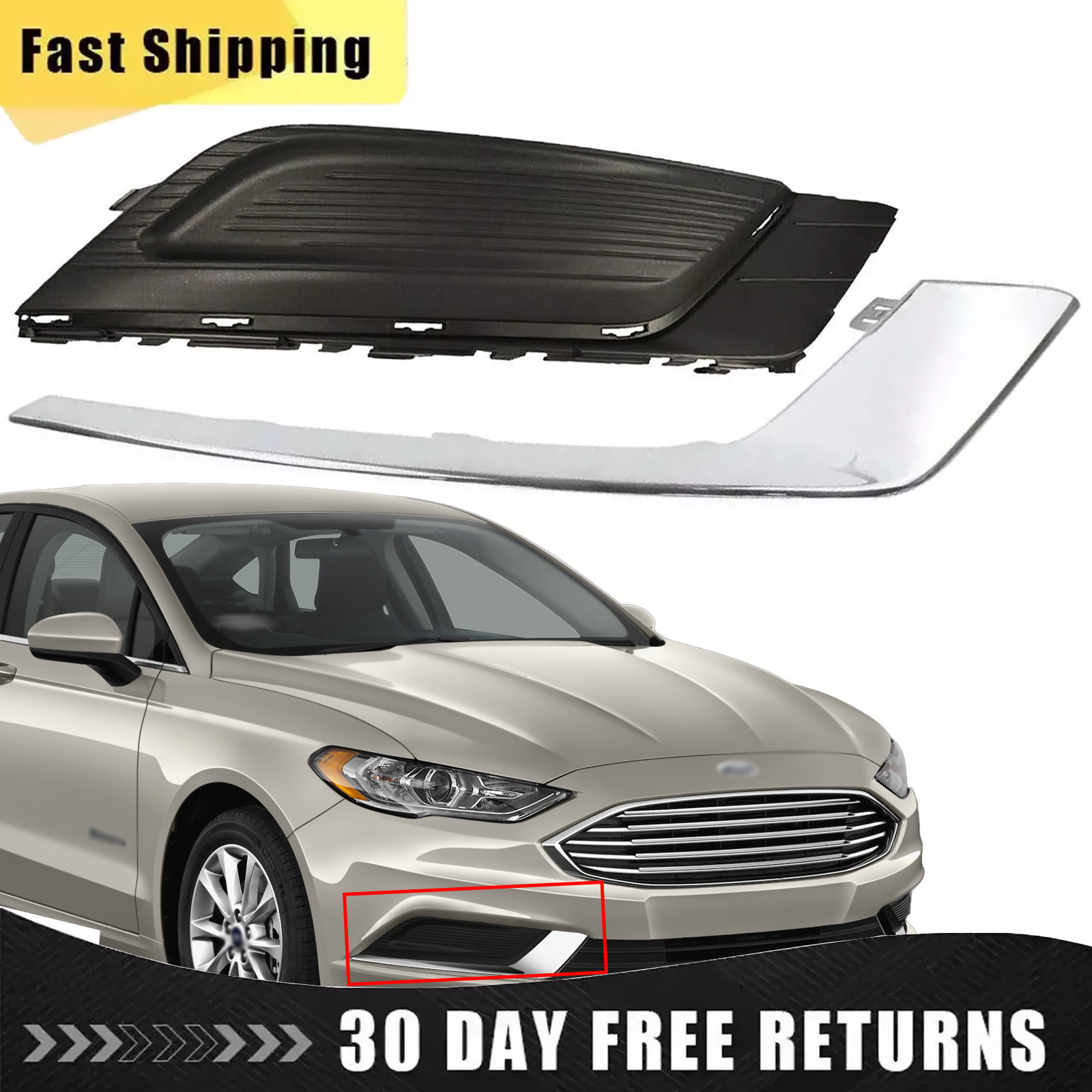 For 2017-2018 Ford Fusion Front Bumper Fog Light Cover & Bezel Trim Right Side