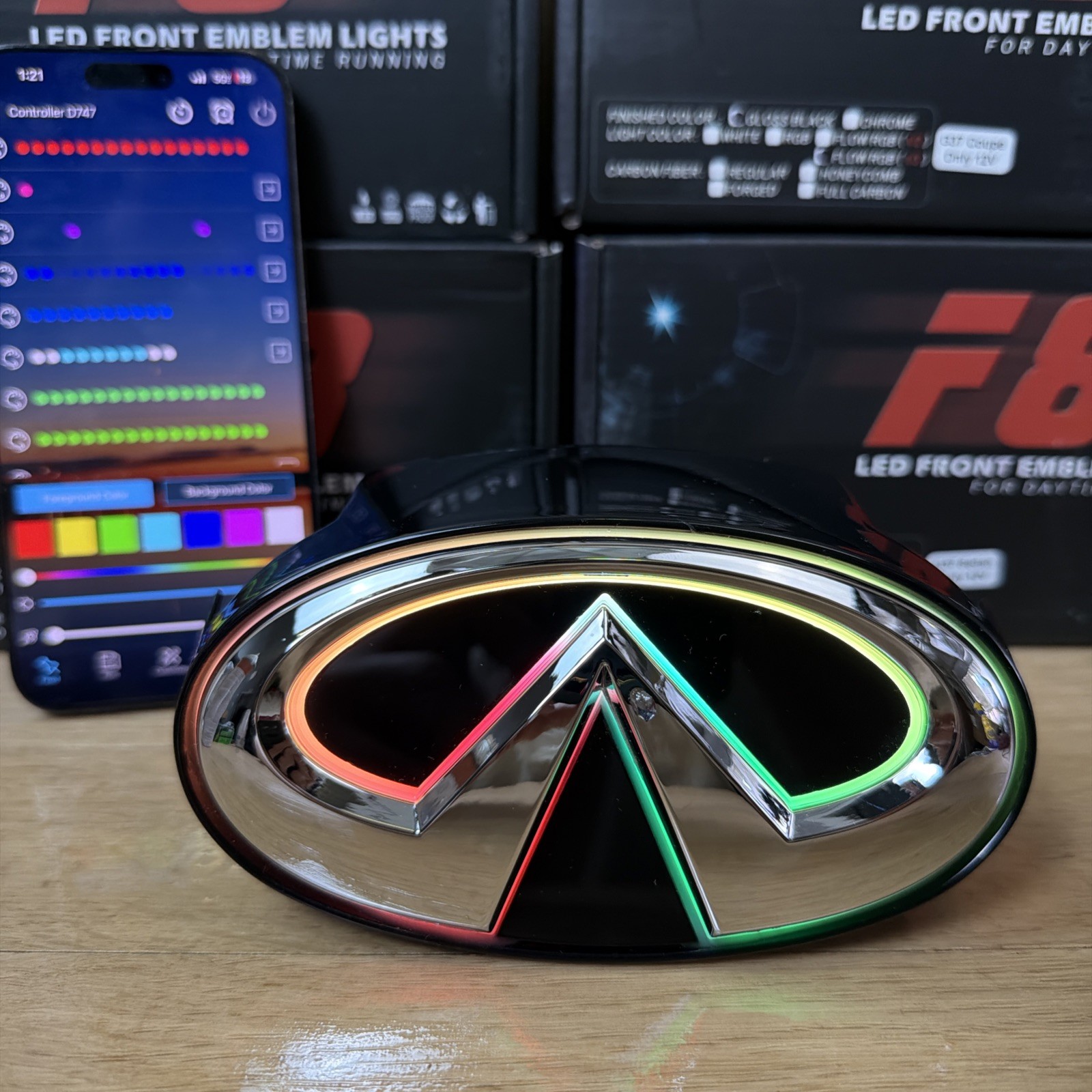 🟢2010-2013 INFINITI G37 RGB Emblem CHROME MULTICOLOR APP CONTROL SEDAN ONLY🟢