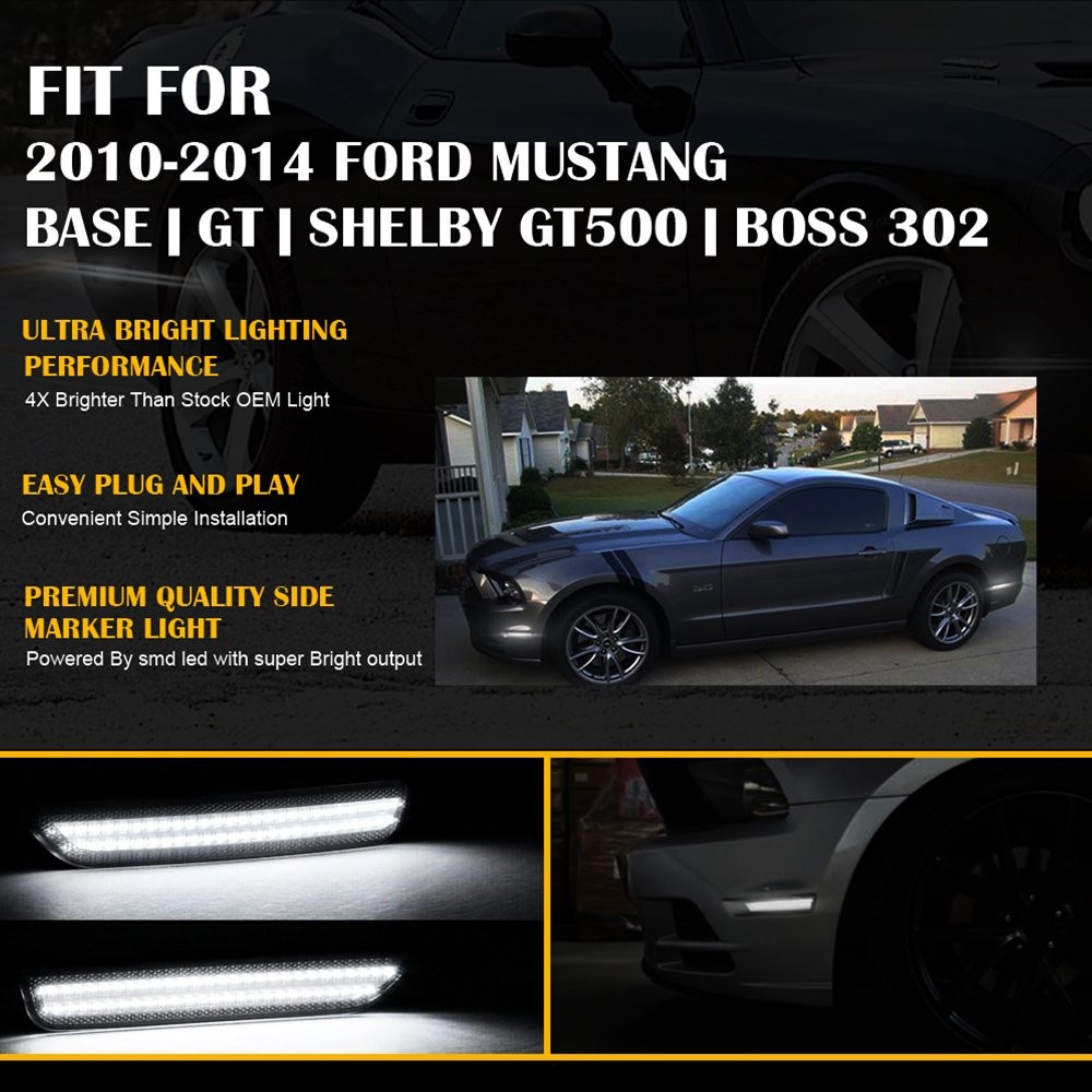 Side Marker Lights Smoked Lens For Ford Mustang 2010-2014 Front & Rear LED/Clear