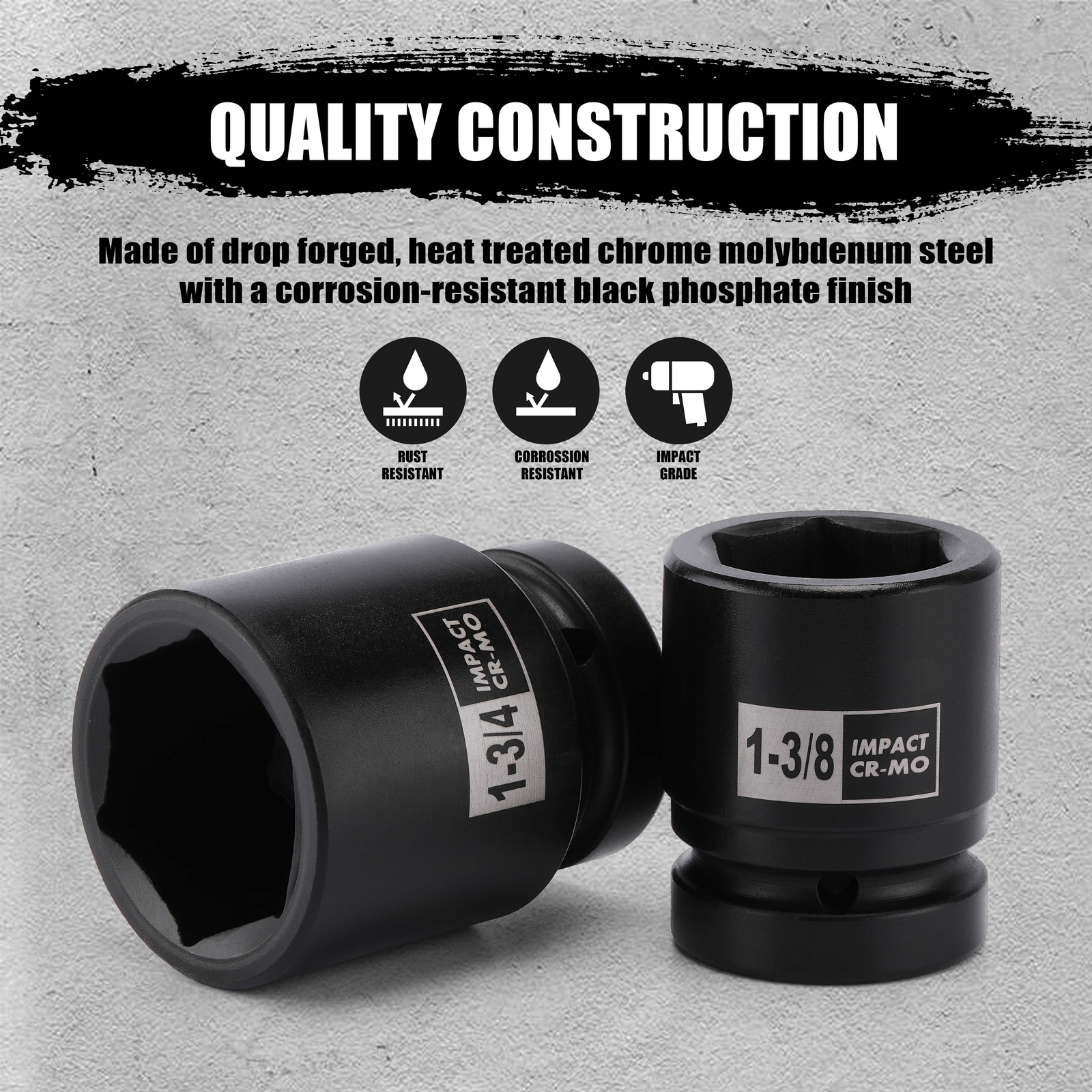 1” Drive Spindle Axle Nut Impact Socket Set 1″ to 2″, 9PCS 6-Point, SAE, CR-MO