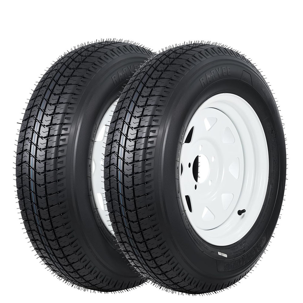 4 Pack Trailer Tires On Rim ST205/75D15 205/75 D 15 LRC 5 Lug White Spoke Wheels