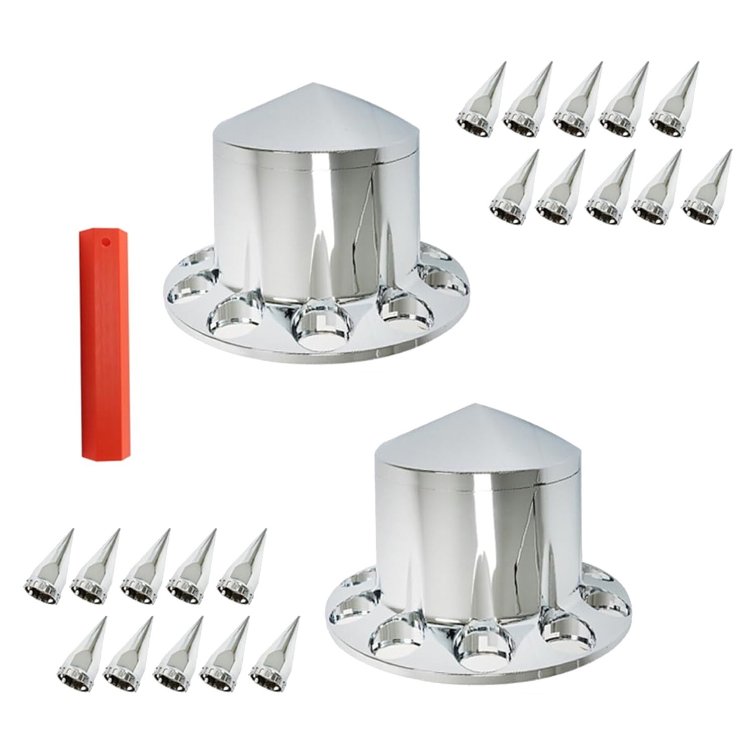Chrome Rear Axle Wheel Cover w/ 33mm Spiked Lug Nut Cover for Semi Truck Hubcaps