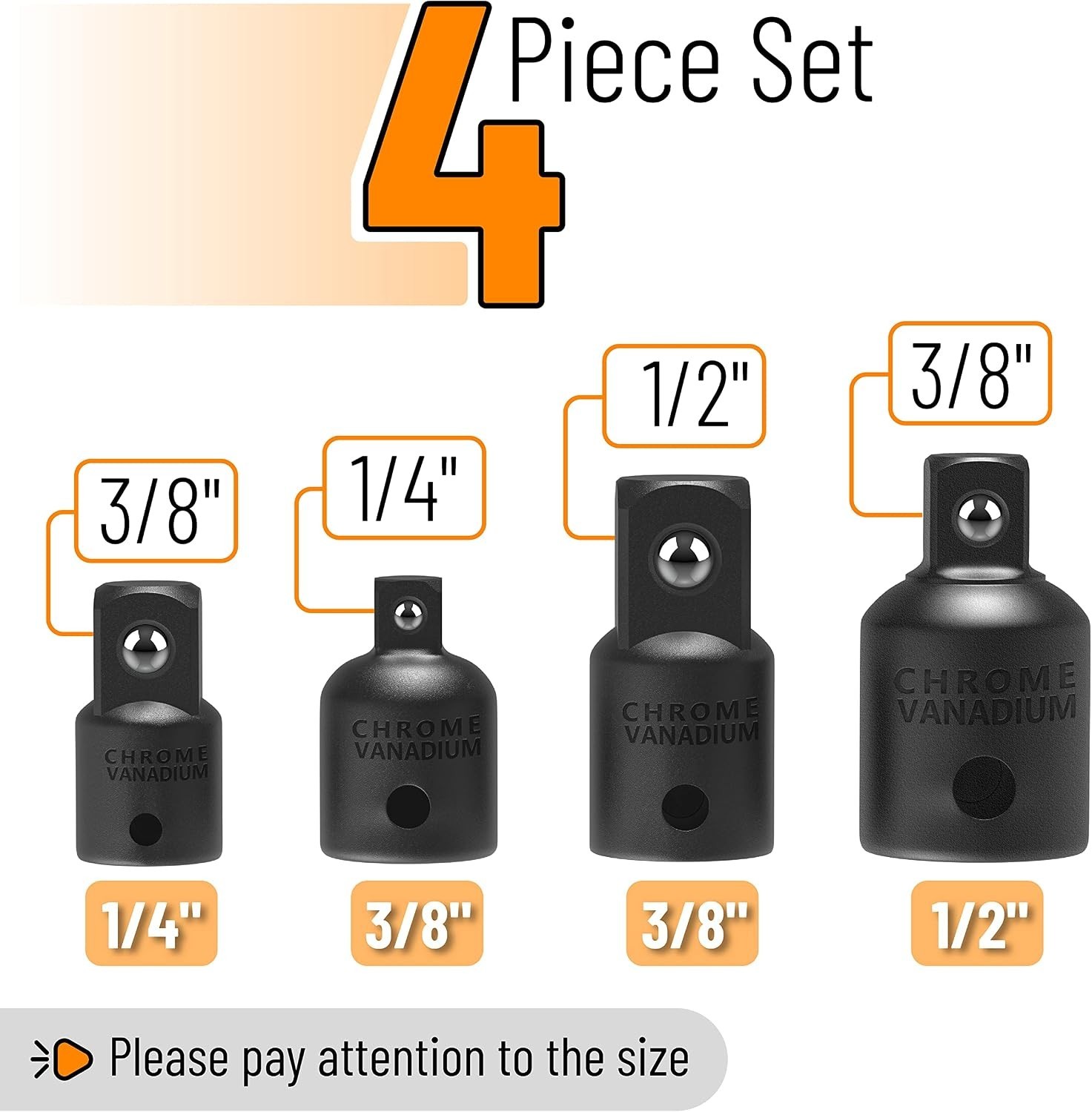 Bates 4-Piece Impact Socket Adapter & Reducer Set – Chrome Vanadium Steel