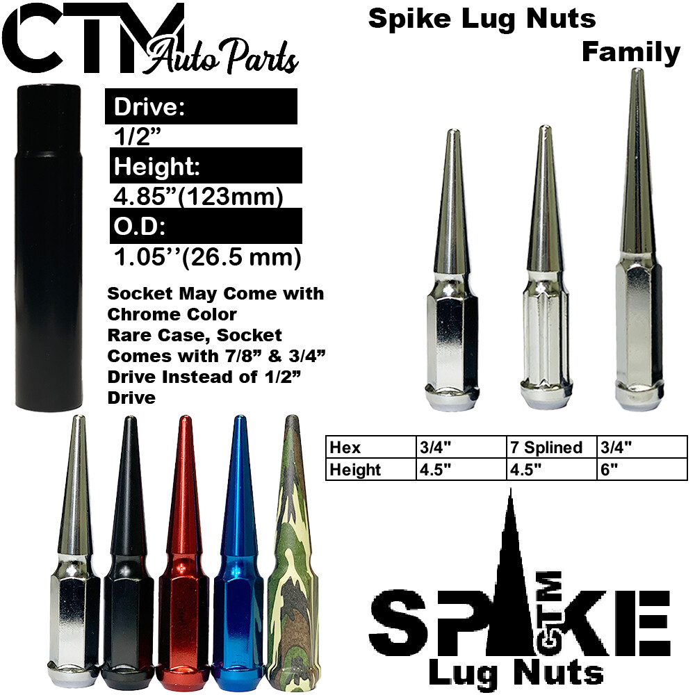 32Pc 4.5″ TALL RED 9/16-18 SPIKE LUG NUT+KEY FIT 94-10 DODGE/RAM 2500/3500