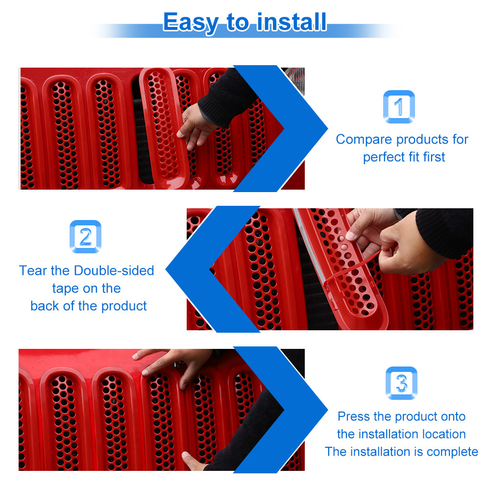 Clip-in Grille Front Grill Mesh Inserts Trim 7pc for Jeep JK Wrangler 07-18 Red